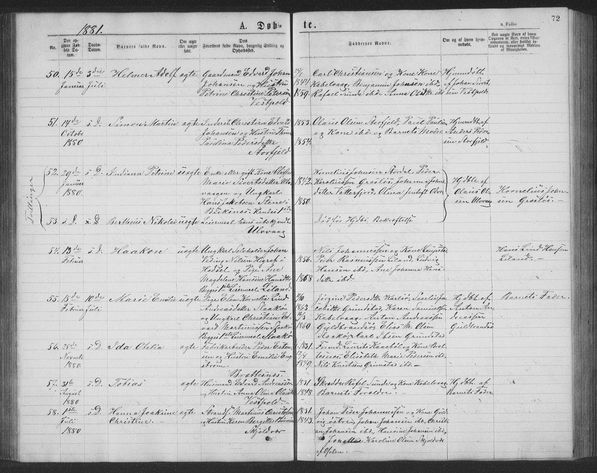 Ministerialprotokoller, klokkerbøker og fødselsregistre - Nordland, AV/SAT-A-1459/874/L1075: Parish register (copy) no. 874C04, 1876-1883, p. 72