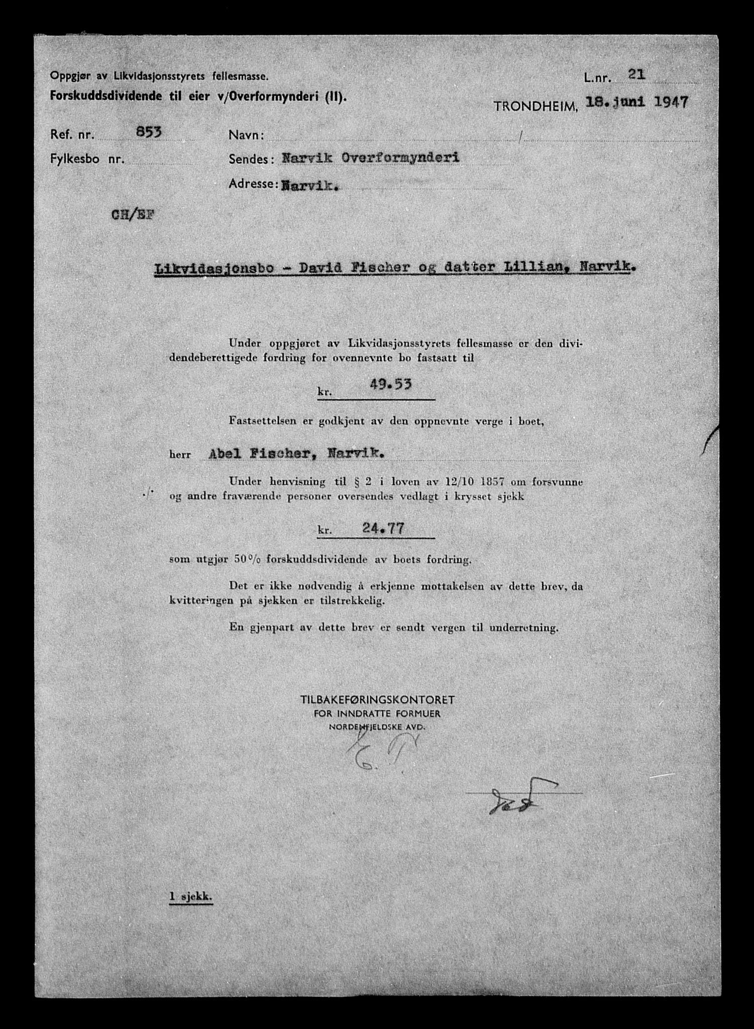 Justisdepartementet, Tilbakeføringskontoret for inndratte formuer, RA/S-1564/H/Hc/Hcb/L0912: --, 1945-1947, p. 88