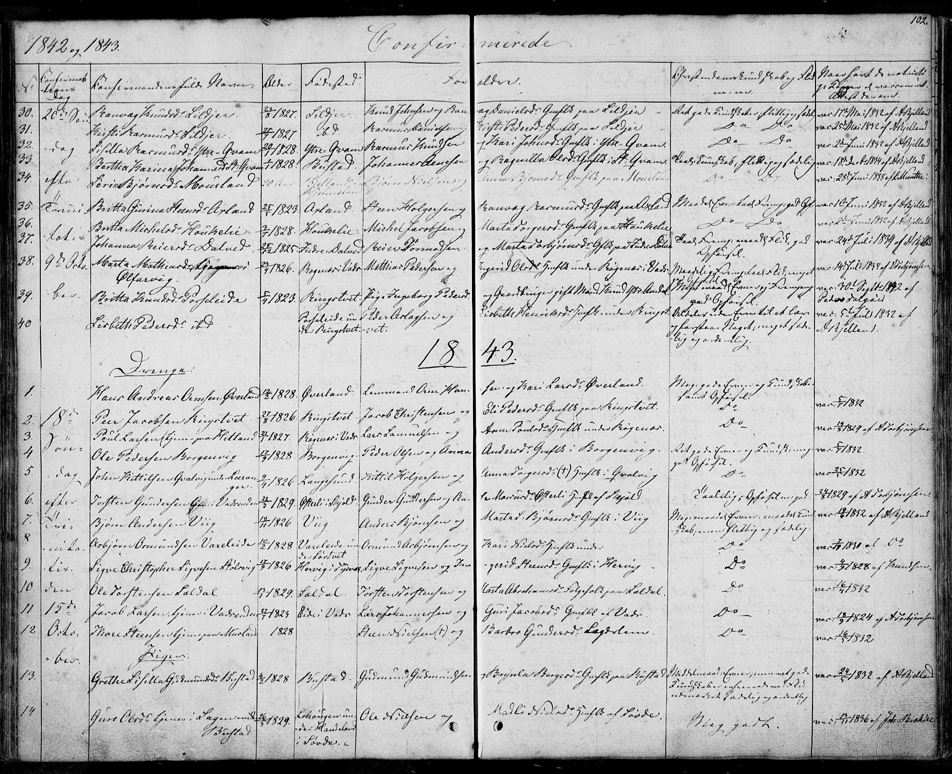 Nedstrand sokneprestkontor, SAST/A-101841/01/IV: Parish register (official) no. A 8, 1839-1860, p. 102