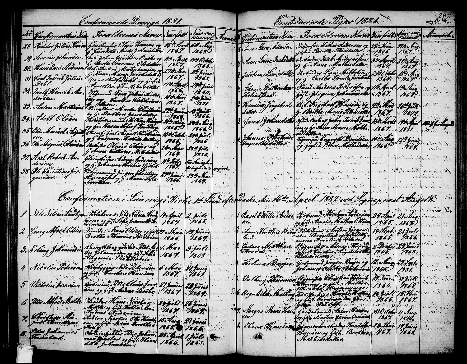 Larvik kirkebøker, SAKO/A-352/G/Ga/L0004: Parish register (copy) no. I 4, 1871-1888, p. 287