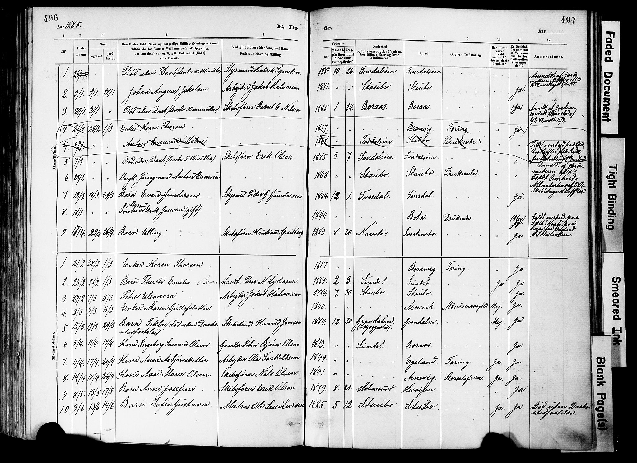 Dypvåg sokneprestkontor, SAK/1111-0007/F/Fa/Fab/L0001: Parish register (official) no. A 1, 1885-1912, p. 496-497