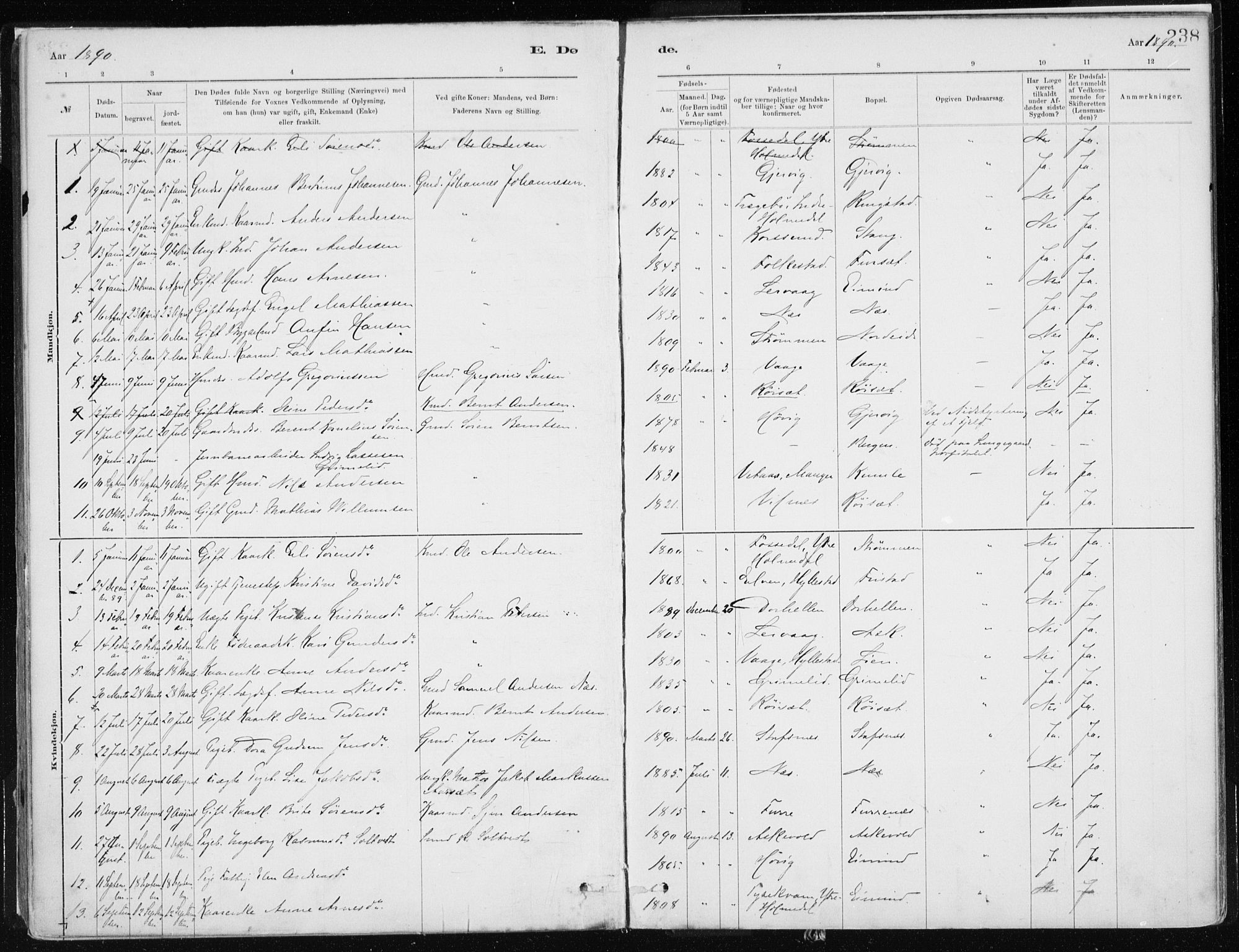 Askvoll sokneprestembete, AV/SAB-A-79501/H/Haa/Haab/L0002: Parish register (official) no. B 2, 1879-1909, p. 238