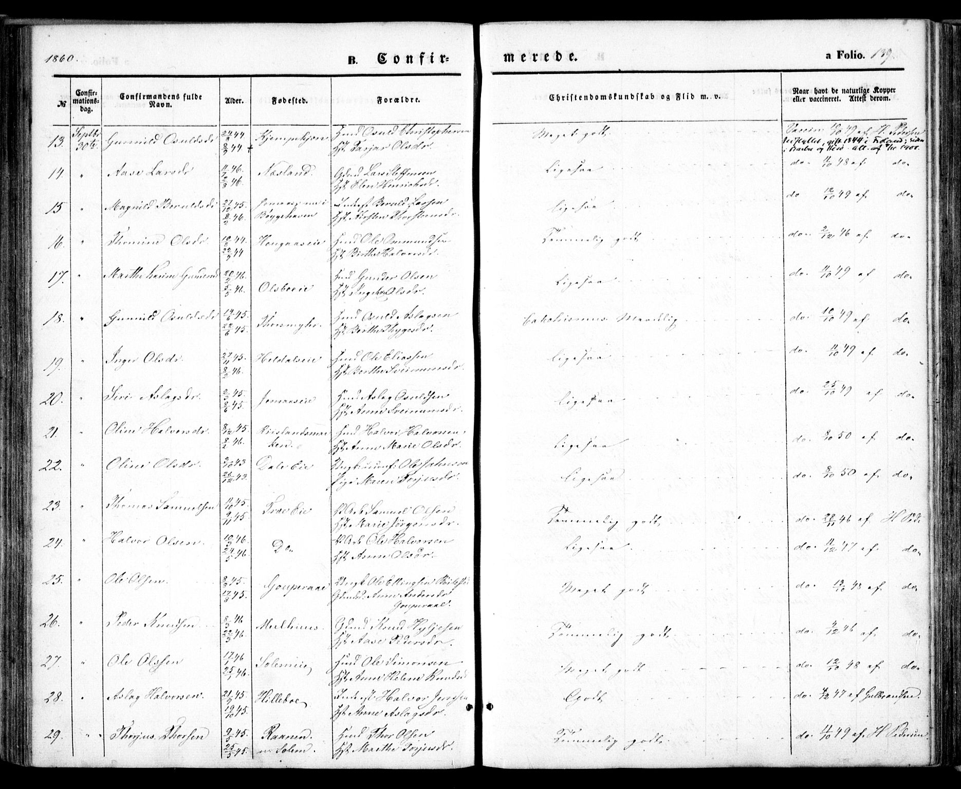 Froland sokneprestkontor, SAK/1111-0013/F/Fa/L0002: Parish register (official) no. A 2, 1845-1863, p. 139