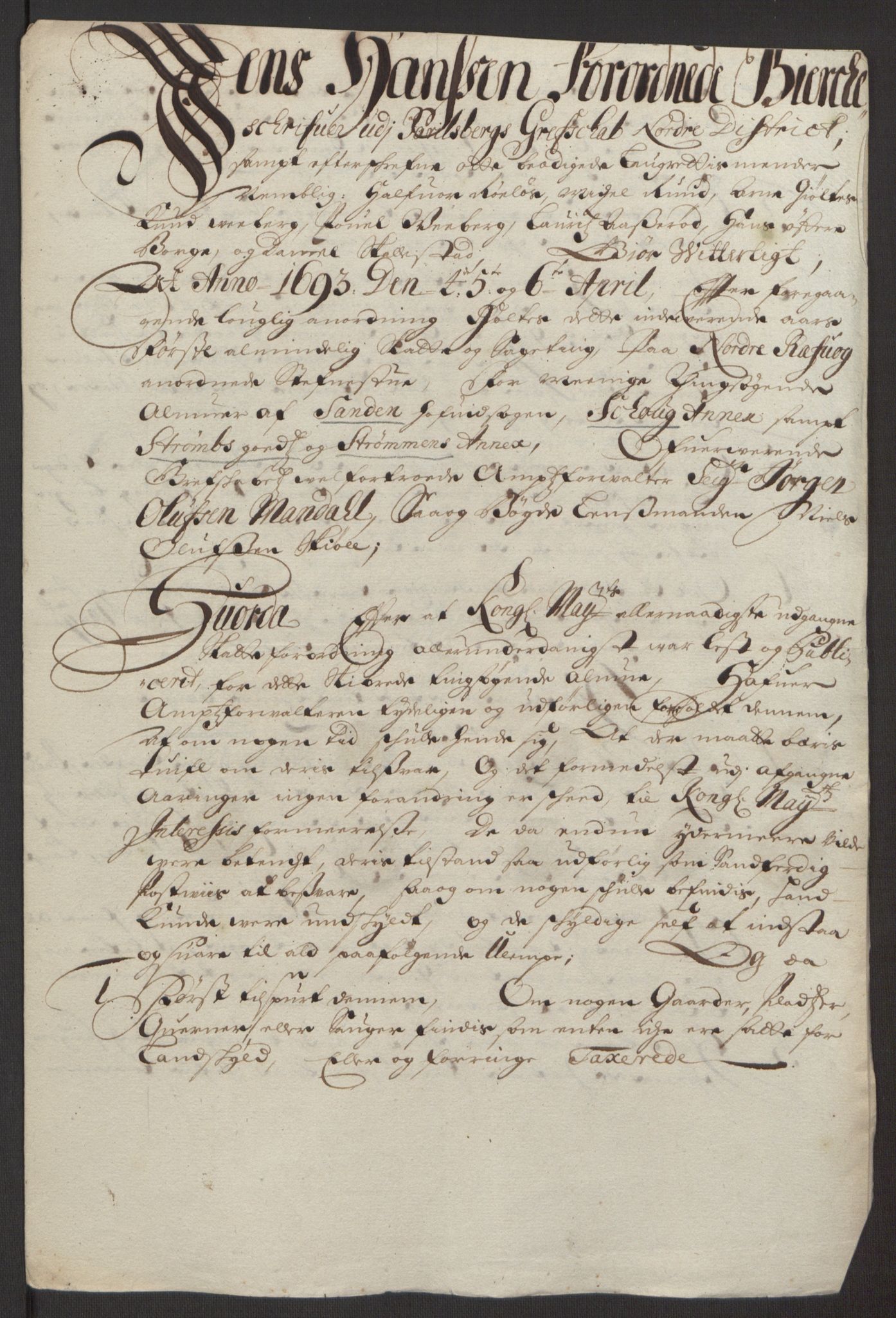 Rentekammeret inntil 1814, Reviderte regnskaper, Fogderegnskap, AV/RA-EA-4092/R32/L1866: Fogderegnskap Jarlsberg grevskap, 1693, p. 391