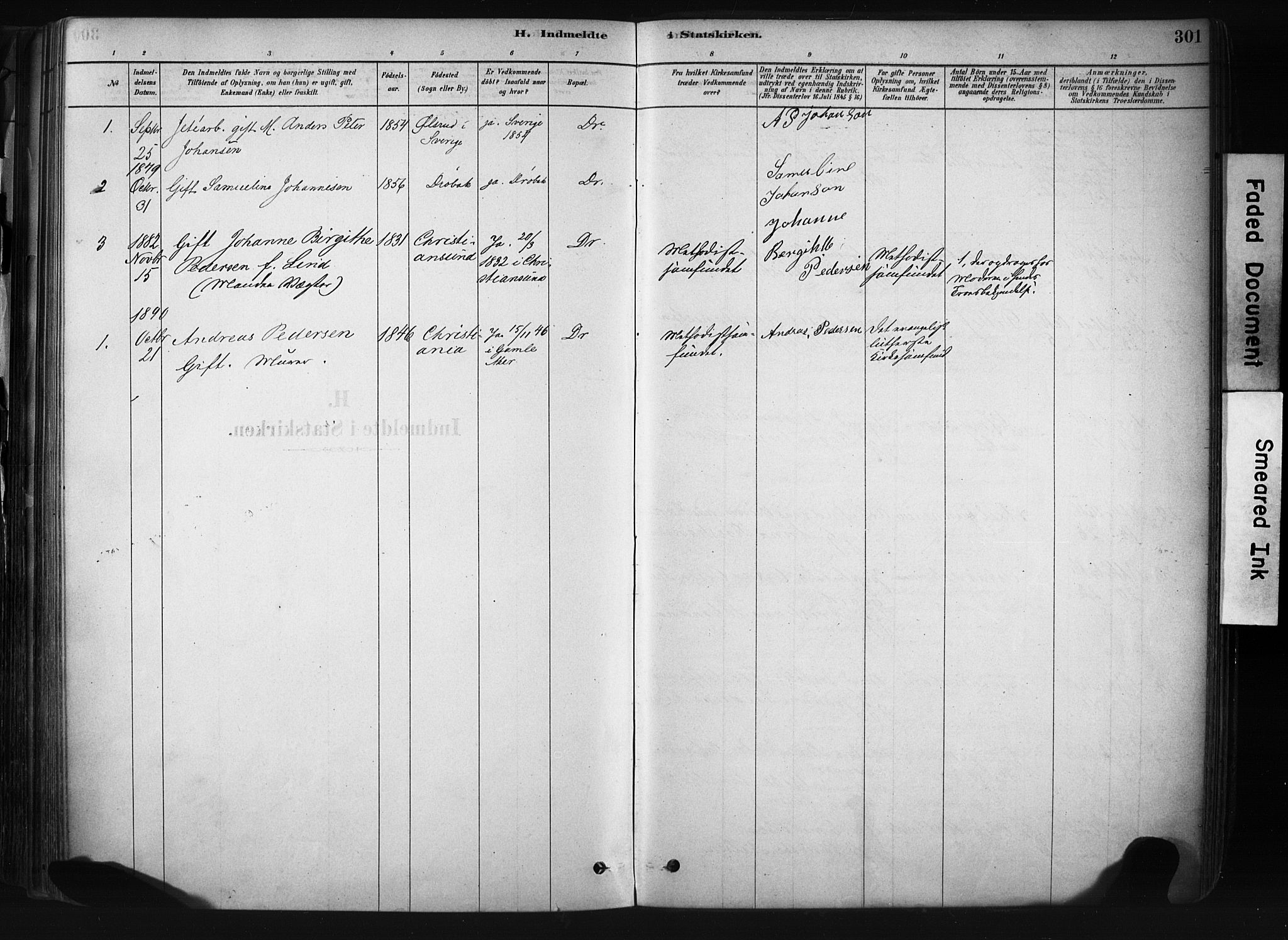 Drøbak prestekontor Kirkebøker, AV/SAO-A-10142a/F/Fb/L0001: Parish register (official) no. II 1, 1878-1891, p. 301