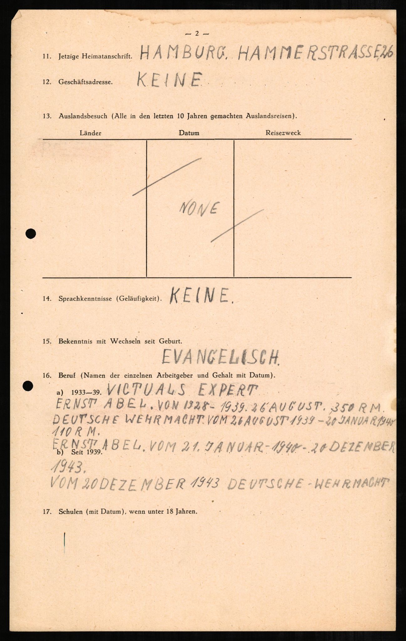 Forsvaret, Forsvarets overkommando II, AV/RA-RAFA-3915/D/Db/L0001: CI Questionaires. Tyske okkupasjonsstyrker i Norge. Tyskere., 1945-1946, p. 260