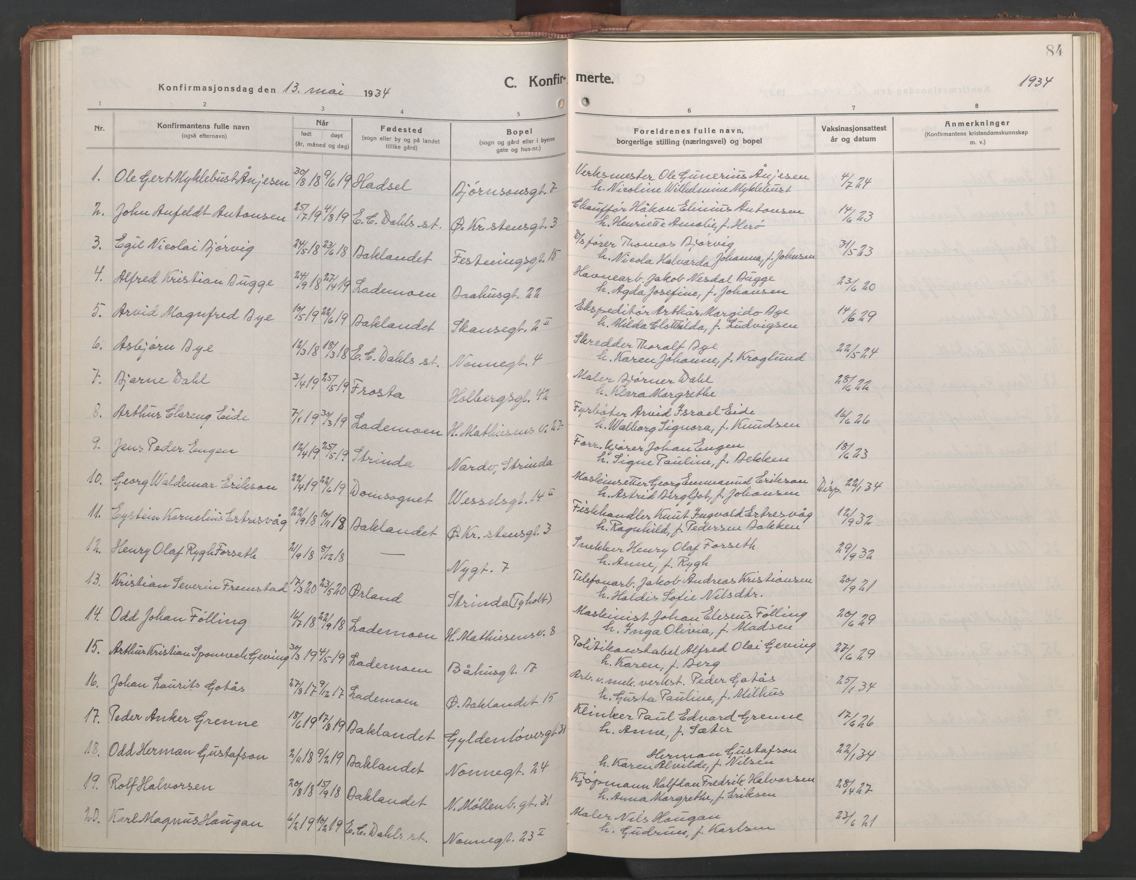 Ministerialprotokoller, klokkerbøker og fødselsregistre - Sør-Trøndelag, SAT/A-1456/604/L0228: Parish register (copy) no. 604C11, 1928-1950, p. 84
