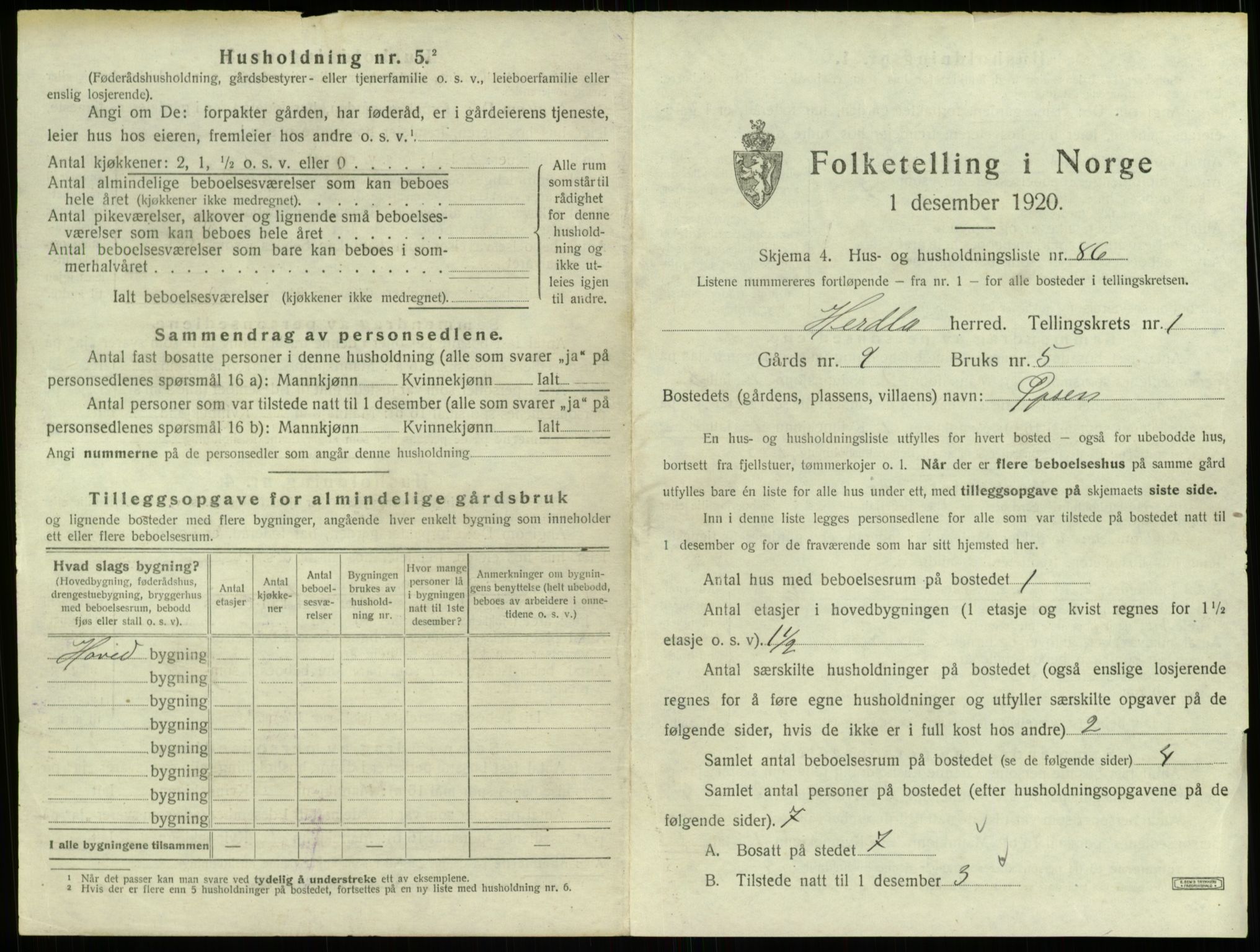 SAB, 1920 census for Herdla, 1920, p. 220