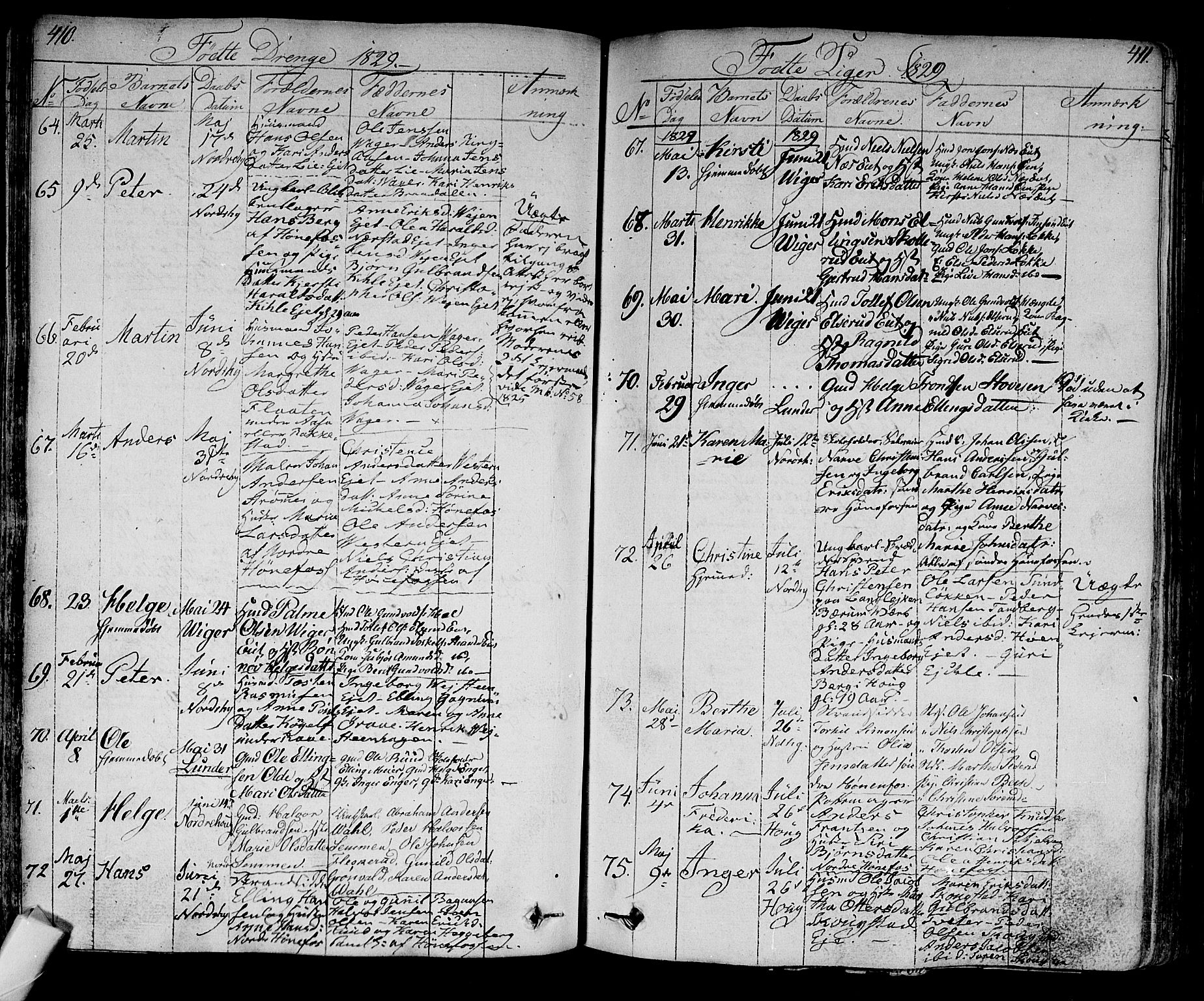 Norderhov kirkebøker, SAKO/A-237/F/Fa/L0009: Parish register (official) no. 9, 1819-1837, p. 410-411