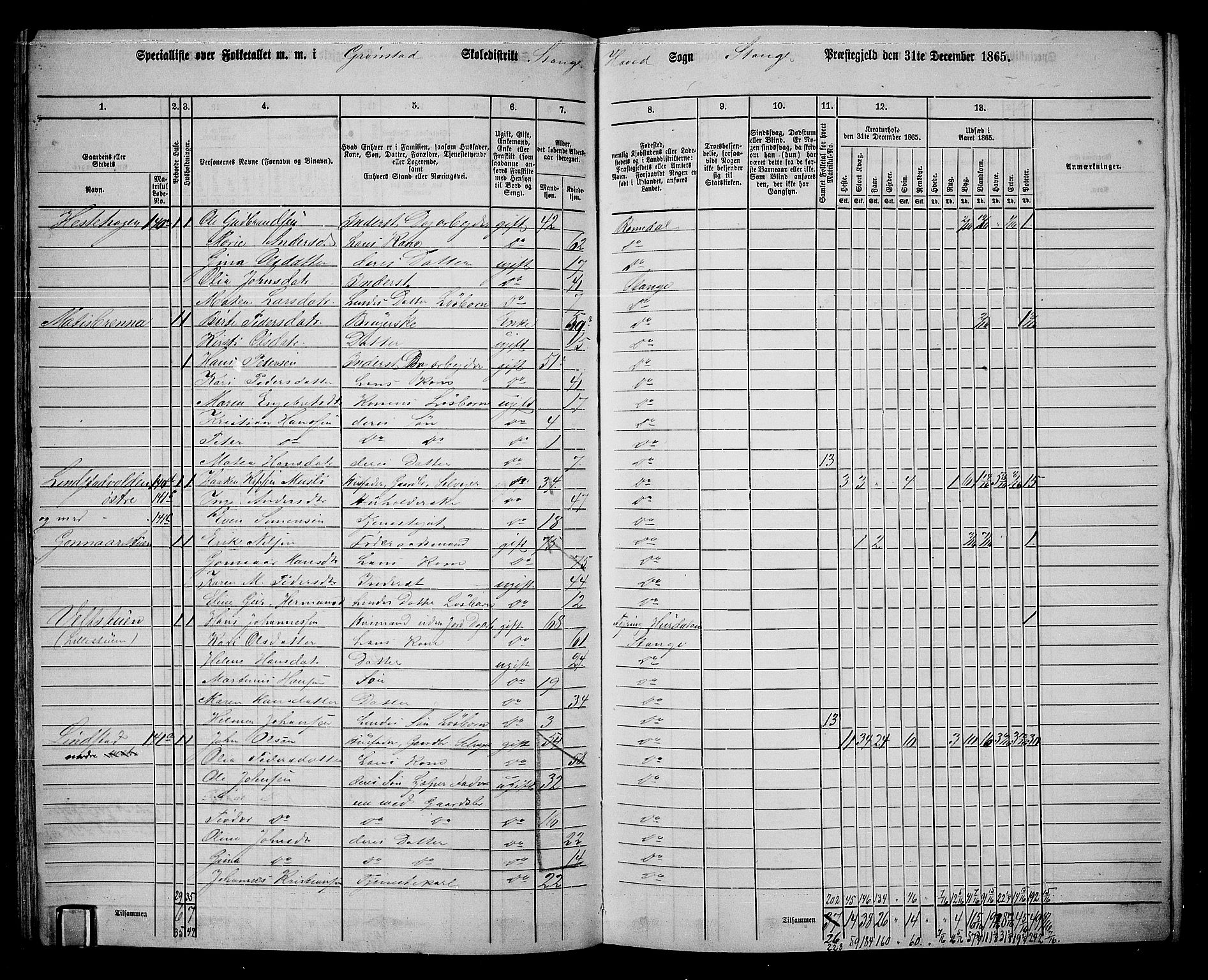 RA, 1865 census for Stange, 1865, p. 135