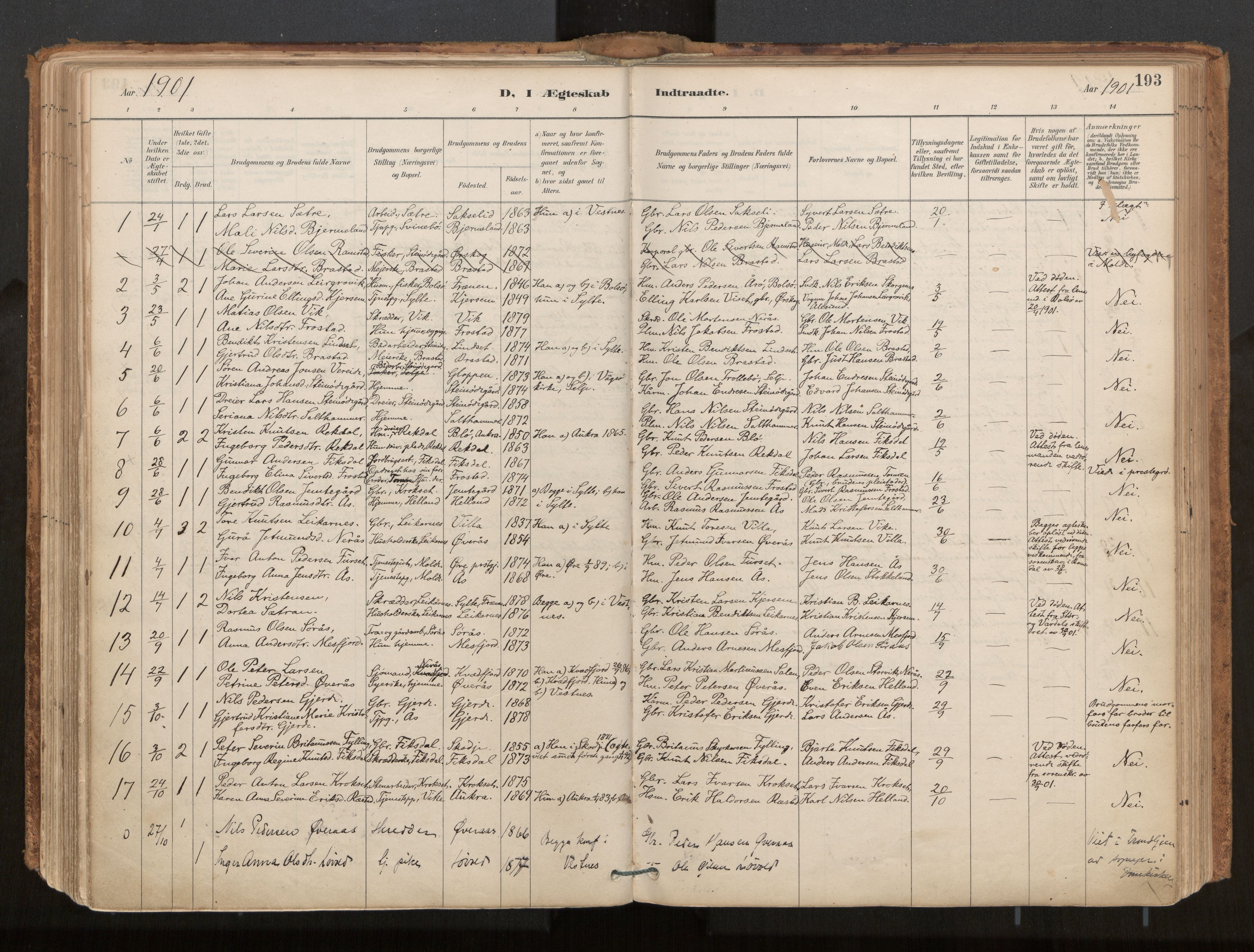 Ministerialprotokoller, klokkerbøker og fødselsregistre - Møre og Romsdal, SAT/A-1454/539/L0531: Parish register (official) no. 539A04, 1887-1913, p. 193