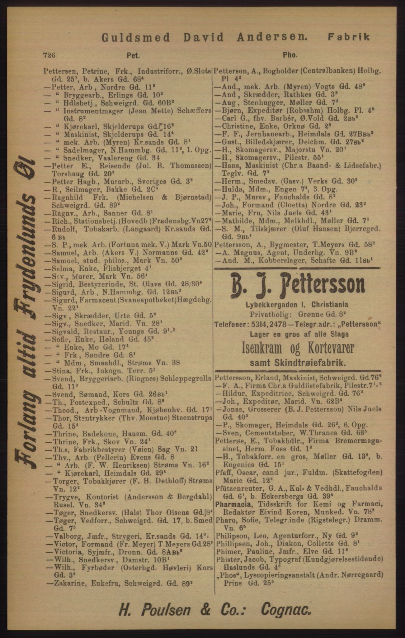 Kristiania/Oslo adressebok, PUBL/-, 1905, p. 726