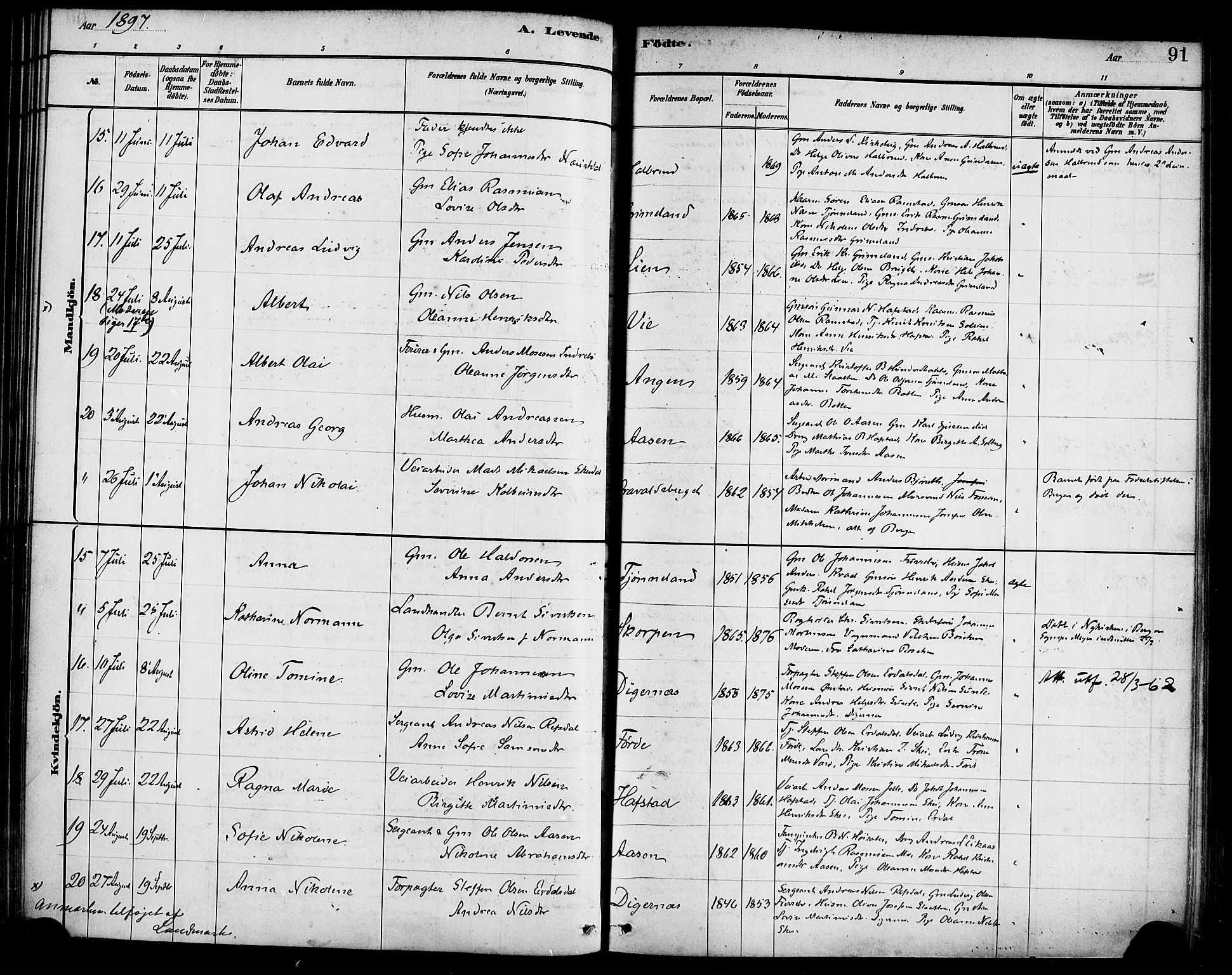 Førde sokneprestembete, AV/SAB-A-79901/H/Haa/Haab/L0001: Parish register (official) no. B 1, 1880-1898, p. 91