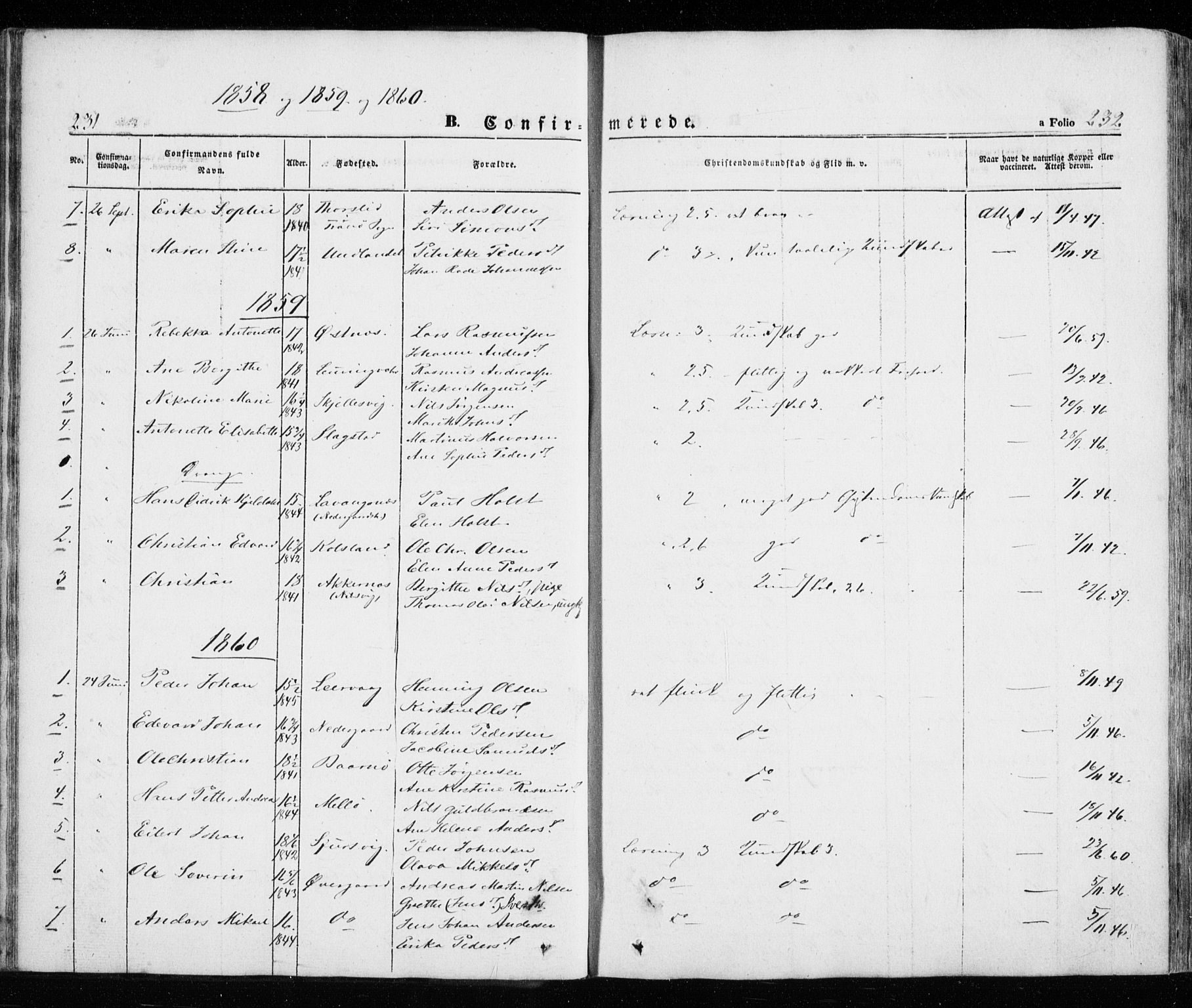 Trondenes sokneprestkontor, SATØ/S-1319/H/Ha/L0010kirke: Parish register (official) no. 10, 1840-1865, p. 231-232