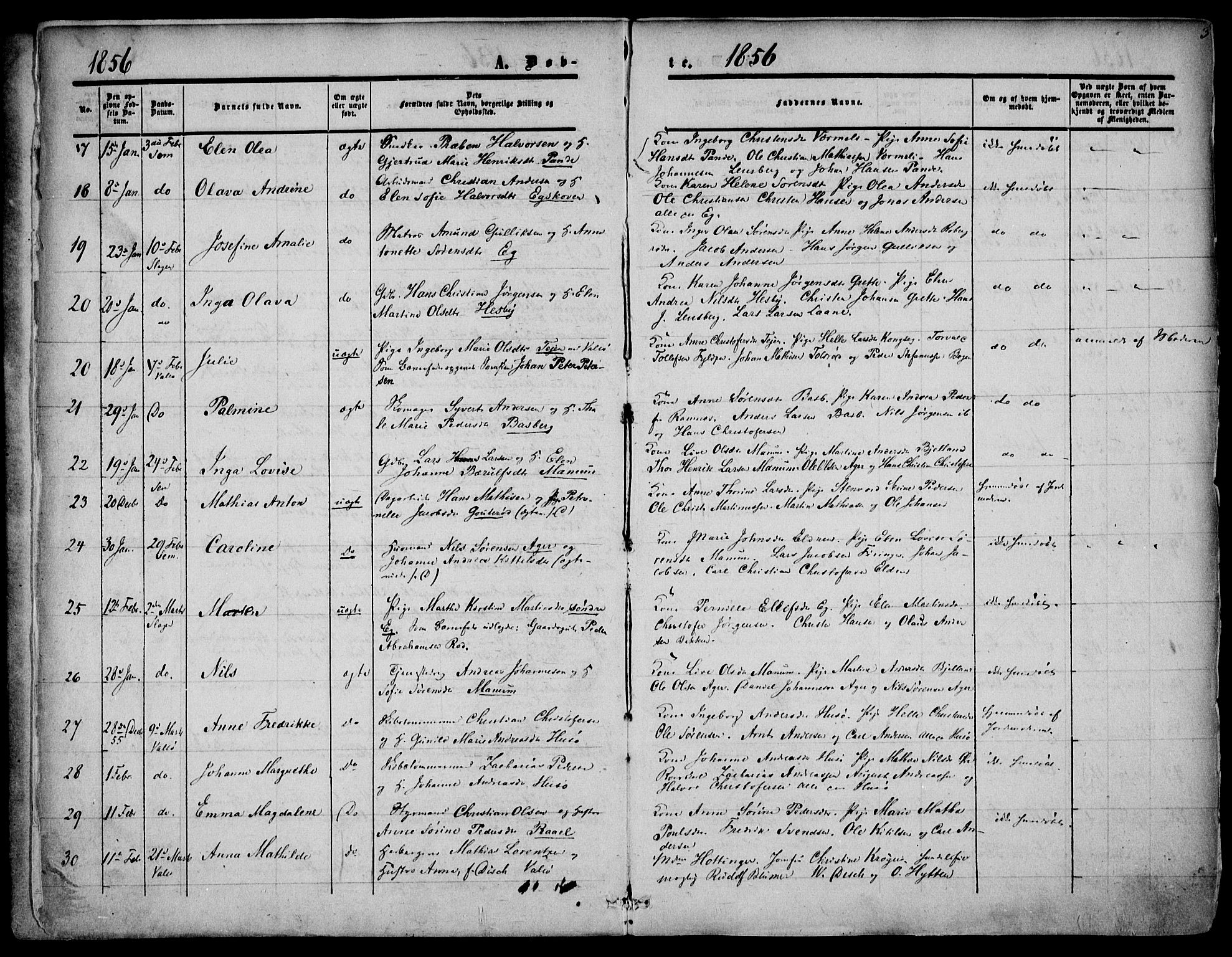 Sem kirkebøker, SAKO/A-5/F/Fa/L0007: Parish register (official) no. I 7, 1856-1865, p. 3