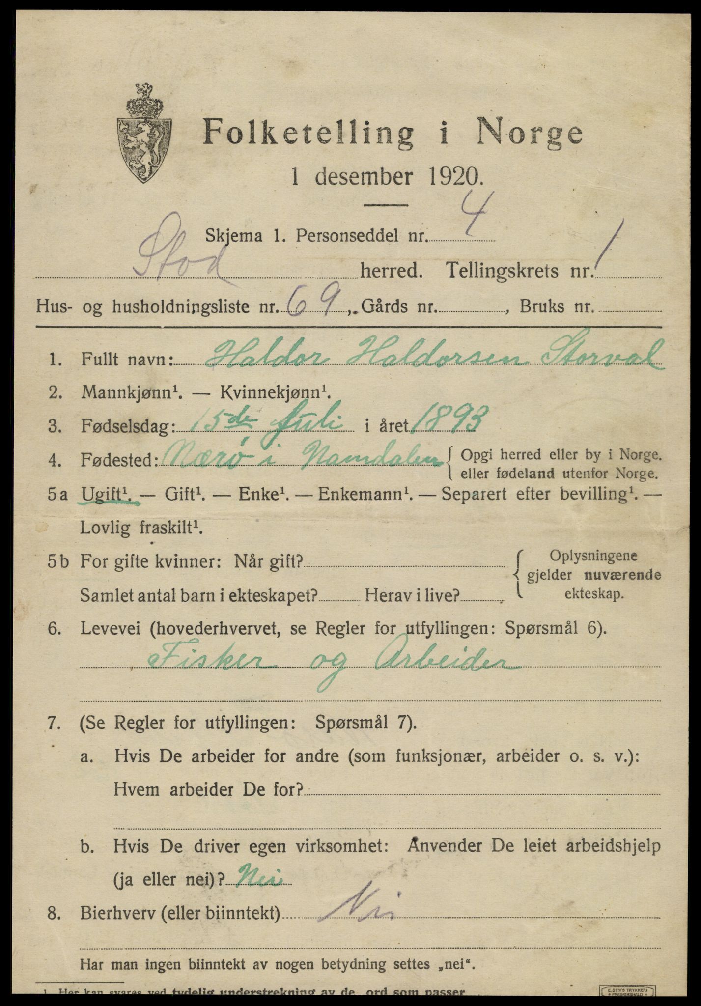 SAT, 1920 census for Stod, 1920, p. 1272