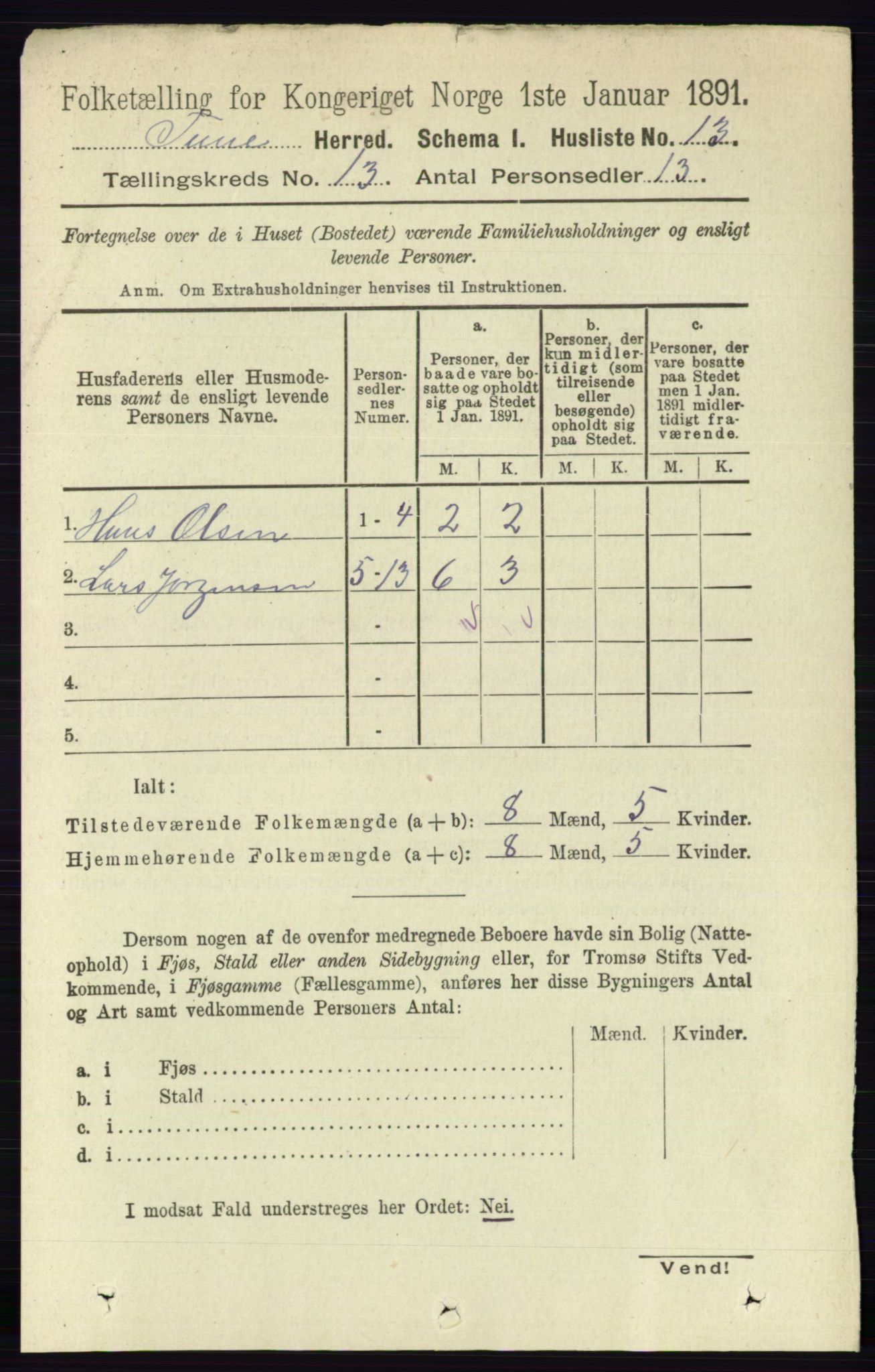 RA, 1891 census for 0130 Tune, 1891, p. 7550