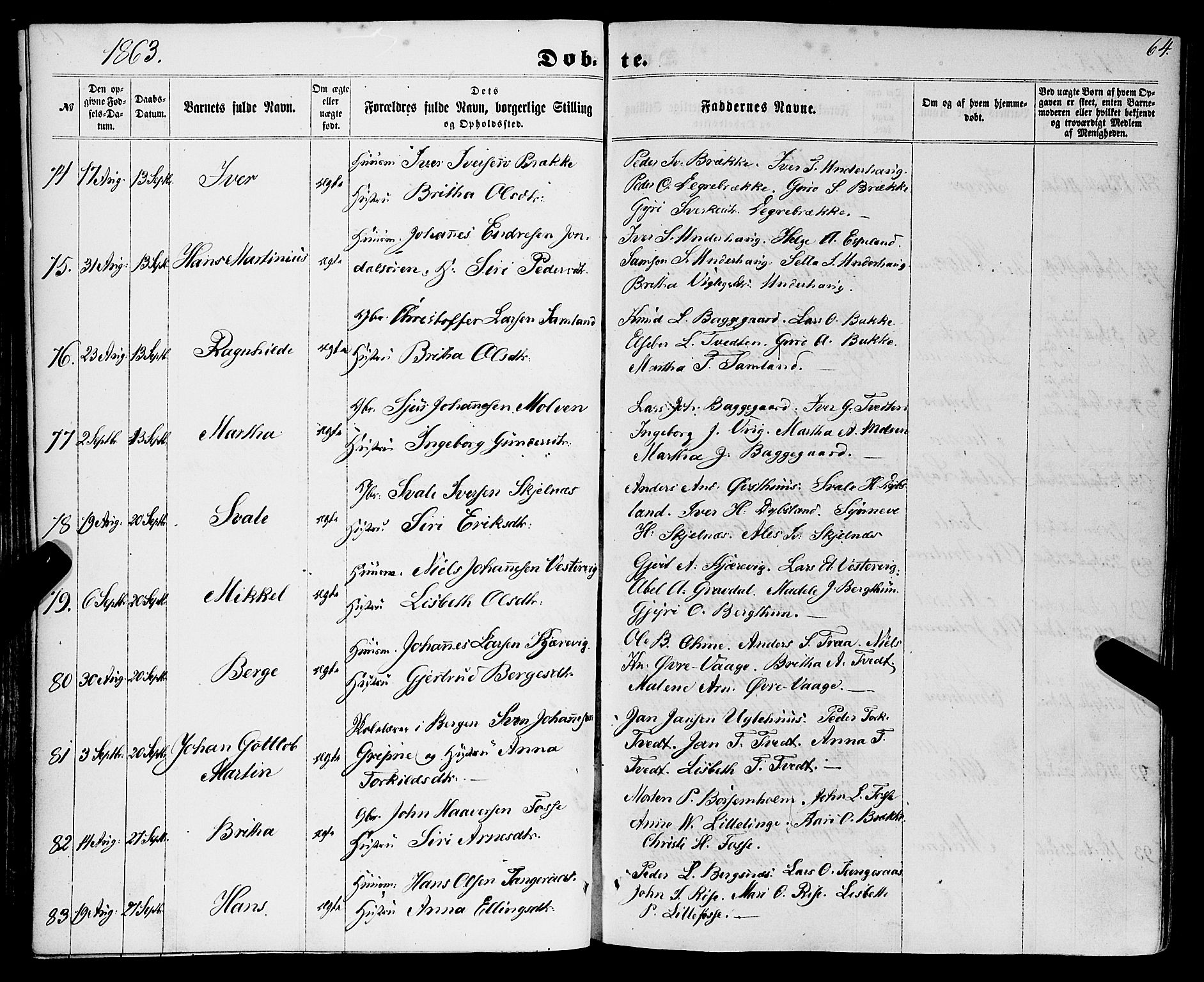 Strandebarm sokneprestembete, SAB/A-78401/H/Haa: Parish register (official) no. A 8, 1858-1872, p. 64