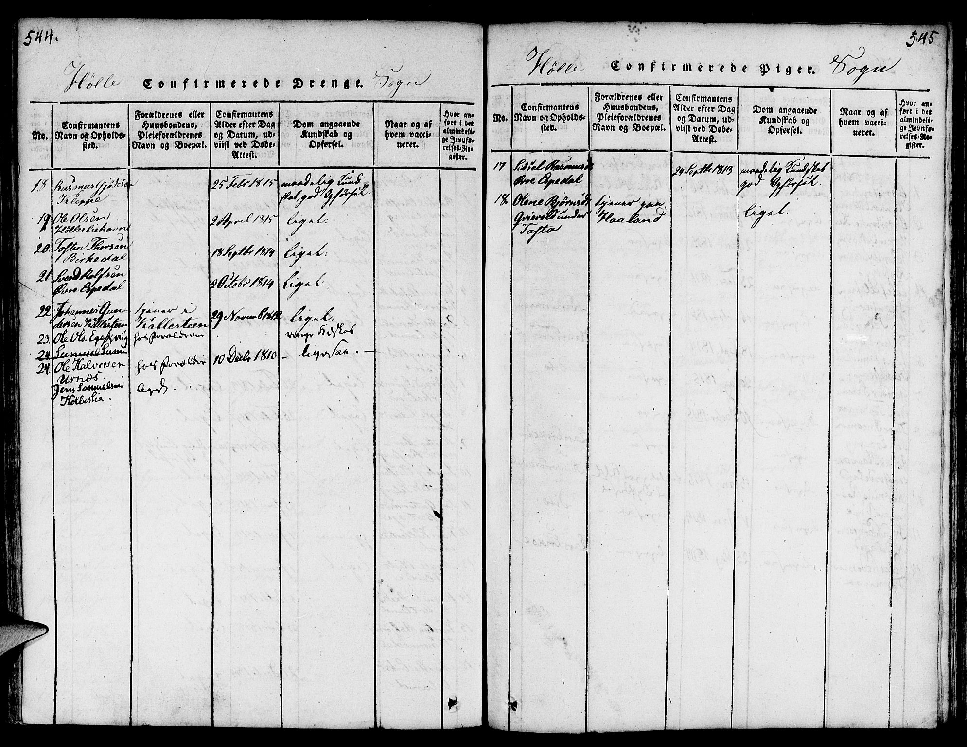 Strand sokneprestkontor, AV/SAST-A-101828/H/Ha/Haa/L0004: Parish register (official) no. A 4 /2, 1816-1833, p. 544-545