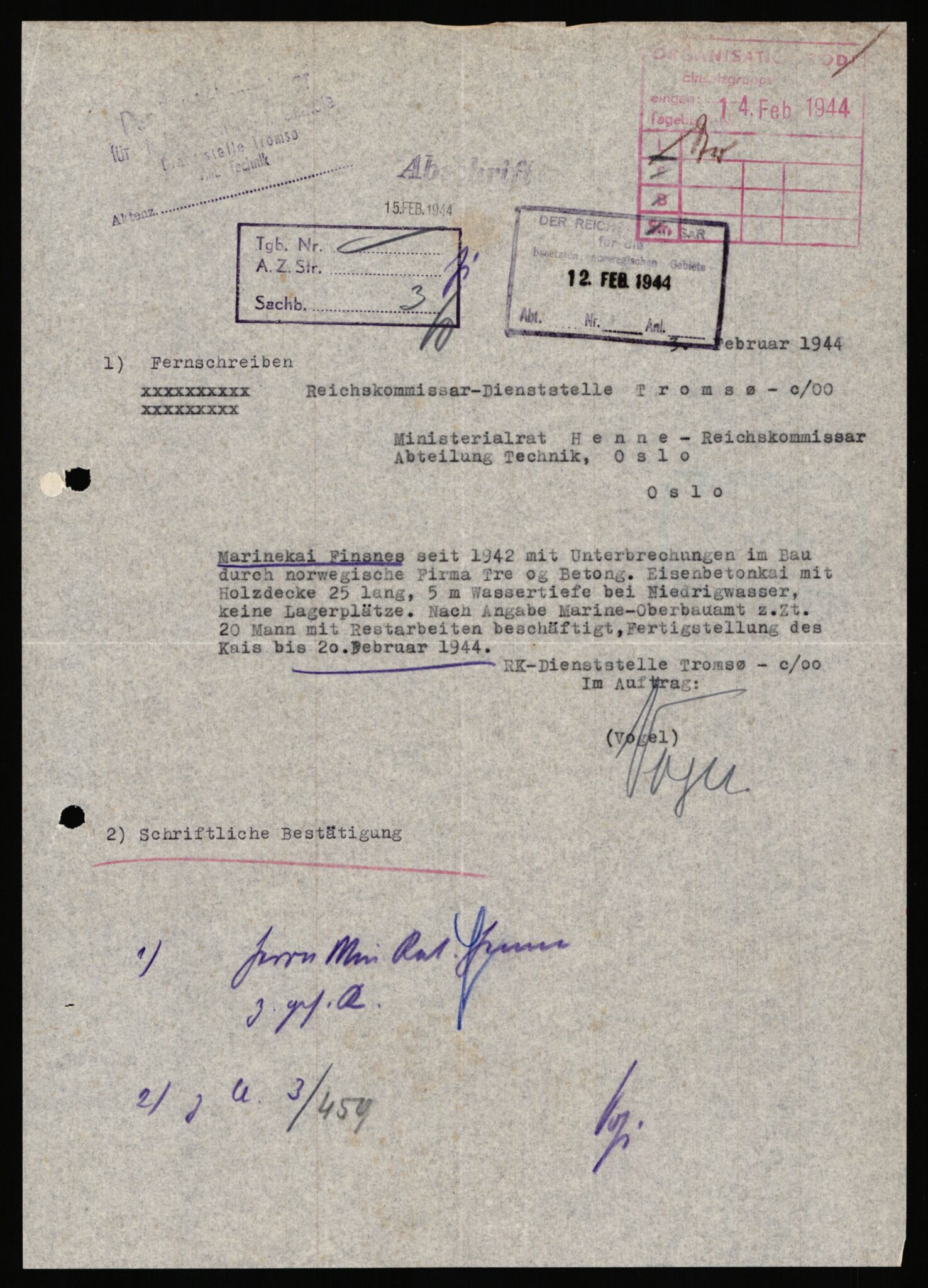 Tyske arkiver, Organisation Todt (OT), Einsatzgruppe Wiking, AV/RA-RAFA-2188/1/E/E6/E6a/L0008: 4. Oberbauleitung Narvik: Arkivkode 451-483, 1940-1945, p. 33