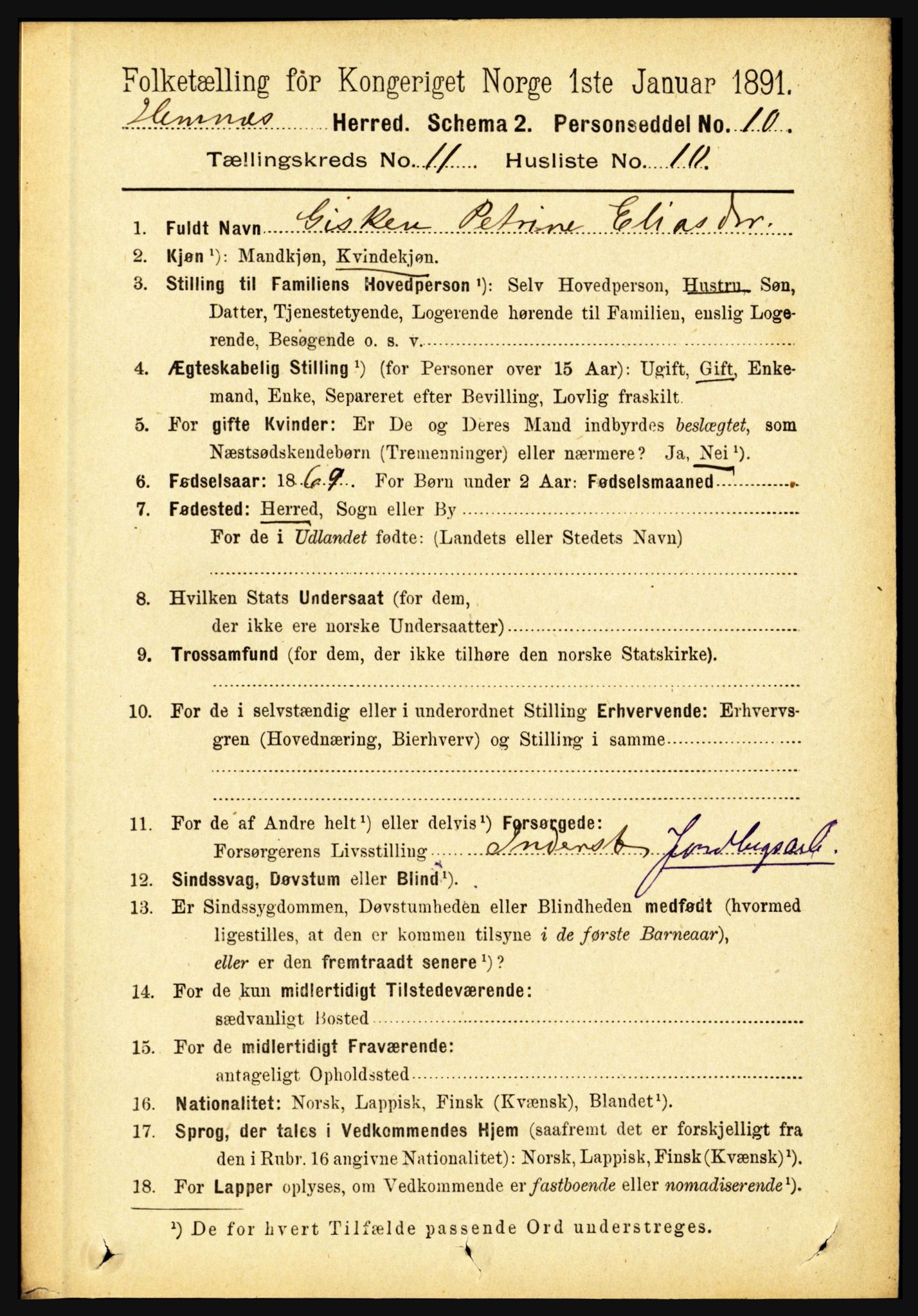 RA, 1891 census for 1832 Hemnes, 1891, p. 5364