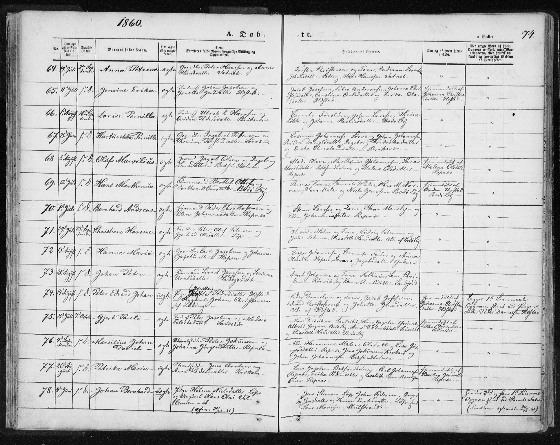 Ministerialprotokoller, klokkerbøker og fødselsregistre - Nordland, SAT/A-1459/801/L0007: Parish register (official) no. 801A07, 1845-1863, p. 74