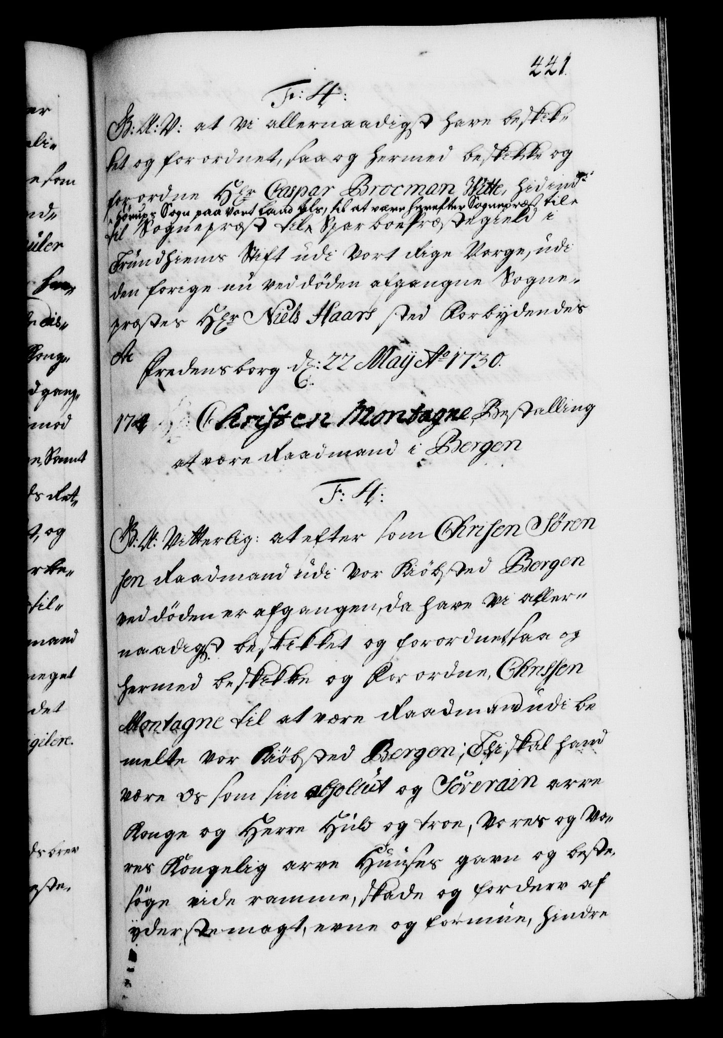 Danske Kanselli 1572-1799, AV/RA-EA-3023/F/Fc/Fca/Fcaa/L0026: Norske registre, 1729-1730, p. 441a