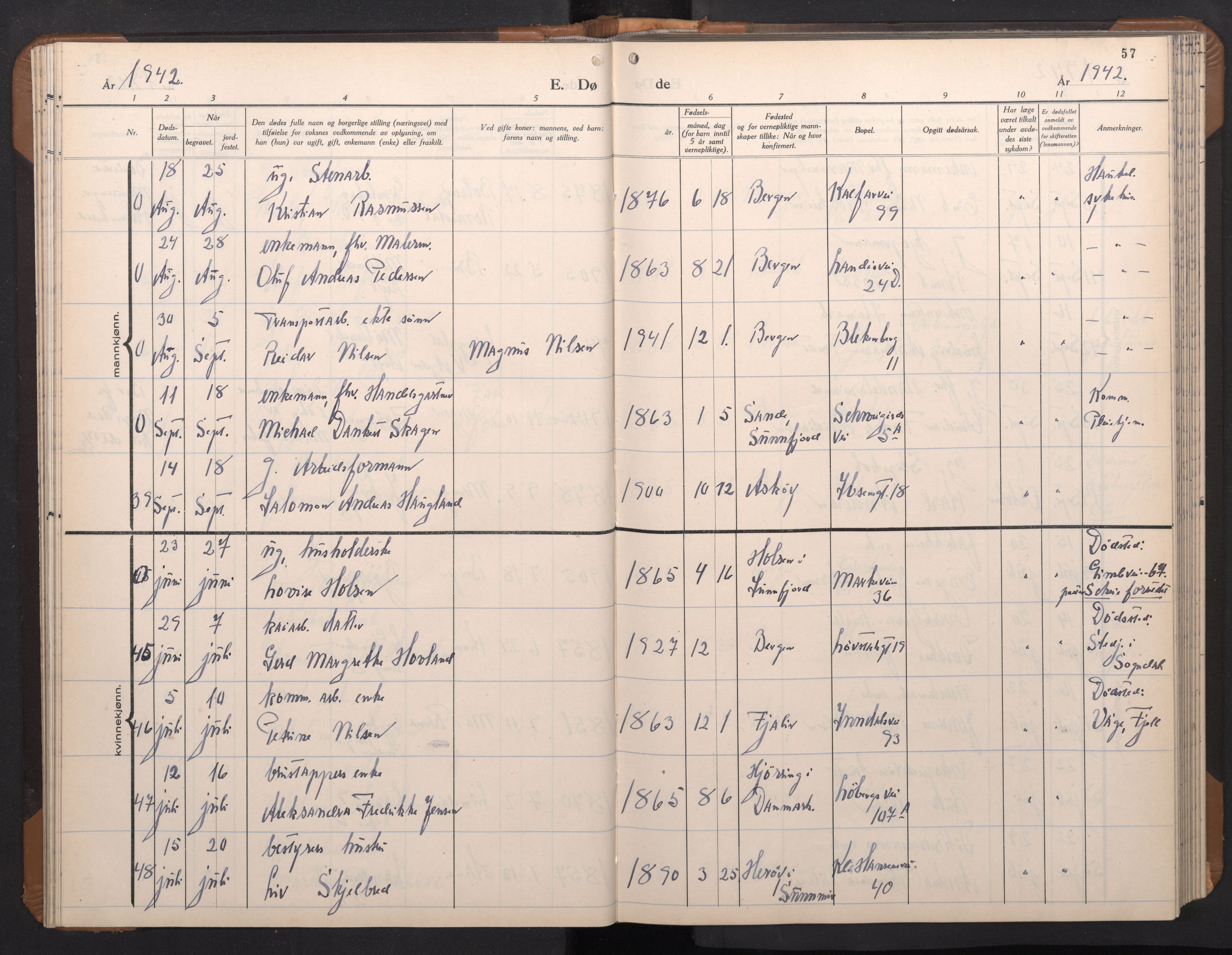 Årstad Sokneprestembete, AV/SAB-A-79301/H/Hab/L0026: Parish register (copy) no. D 3, 1940-1950, p. 56b-57a