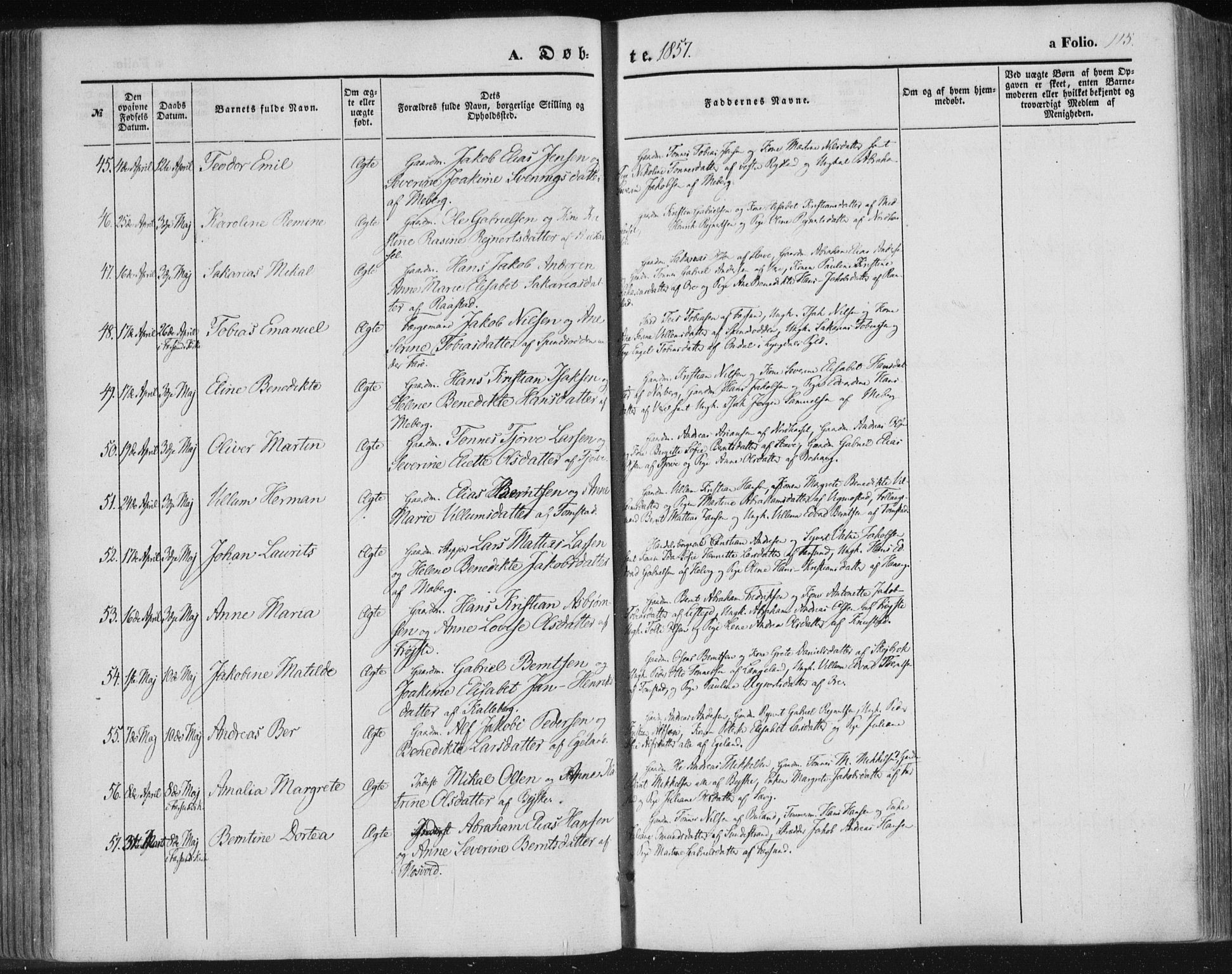 Lista sokneprestkontor, SAK/1111-0027/F/Fa/L0010: Parish register (official) no. A 10, 1846-1861, p. 115