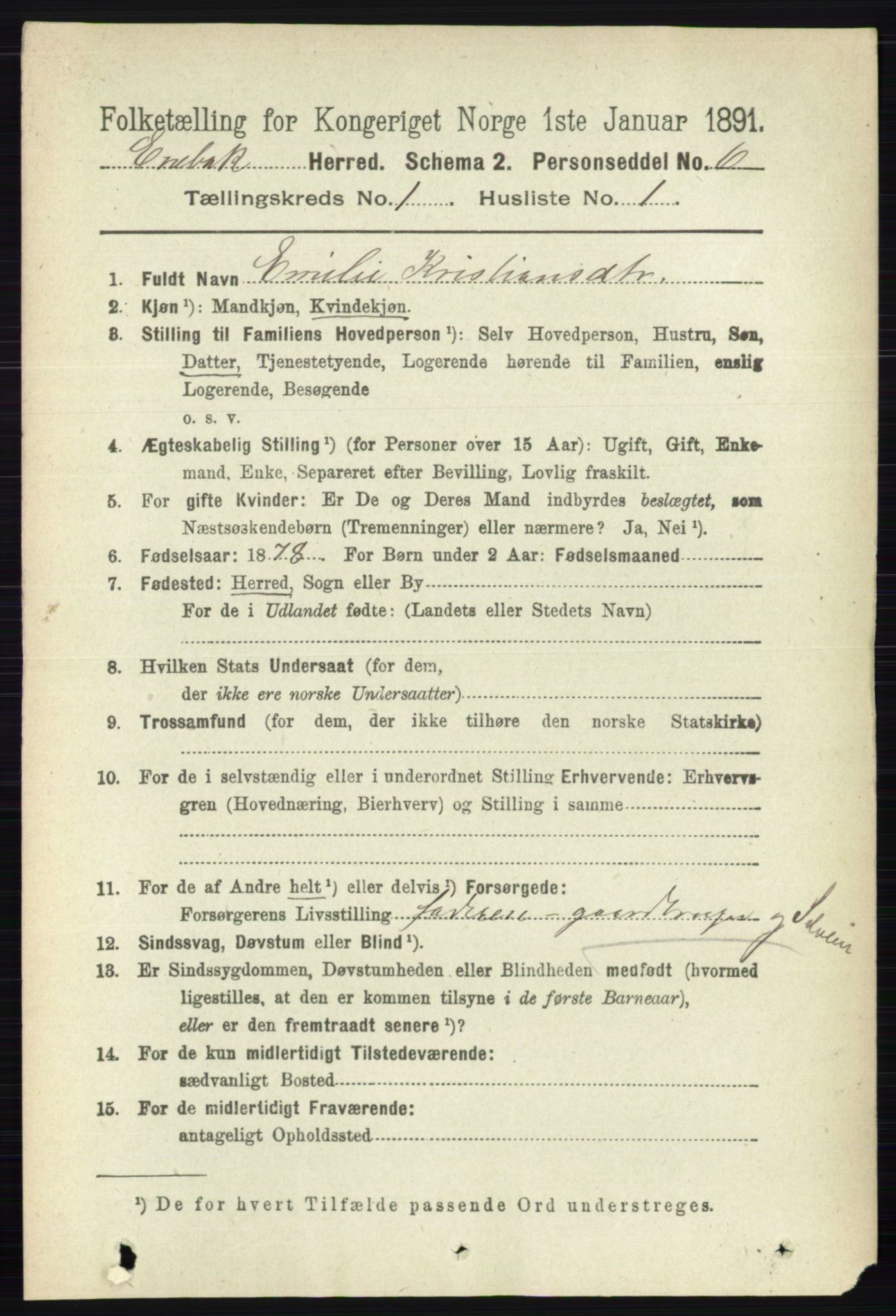 RA, 1891 census for 0229 Enebakk, 1891, p. 142