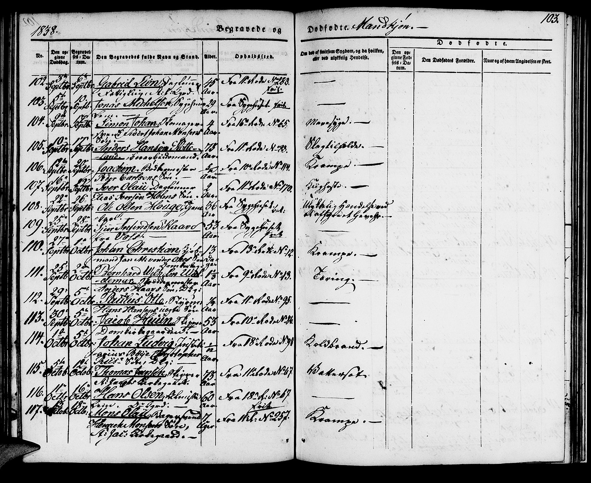 Domkirken sokneprestembete, AV/SAB-A-74801/H/Haa/L0015: Parish register (official) no. A 14, 1835-1840, p. 103