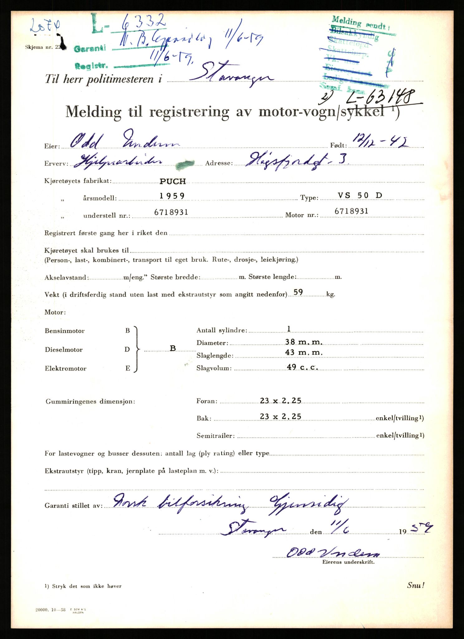 Stavanger trafikkstasjon, SAST/A-101942/0/F/L0016: L-5950 - L-6499, 1930-1971, p. 1417