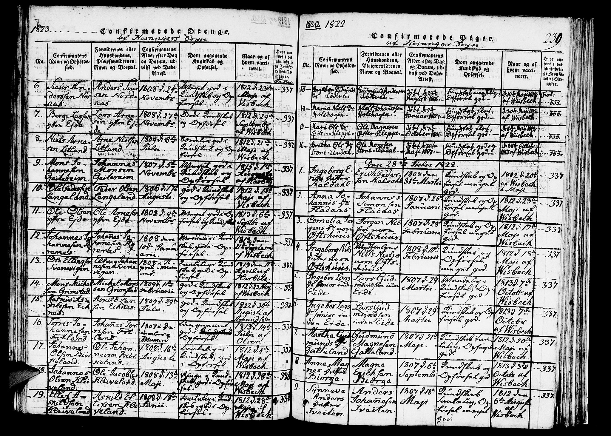 Hosanger sokneprestembete, SAB/A-75801/H/Haa: Parish register (official) no. A 5, 1815-1824, p. 239