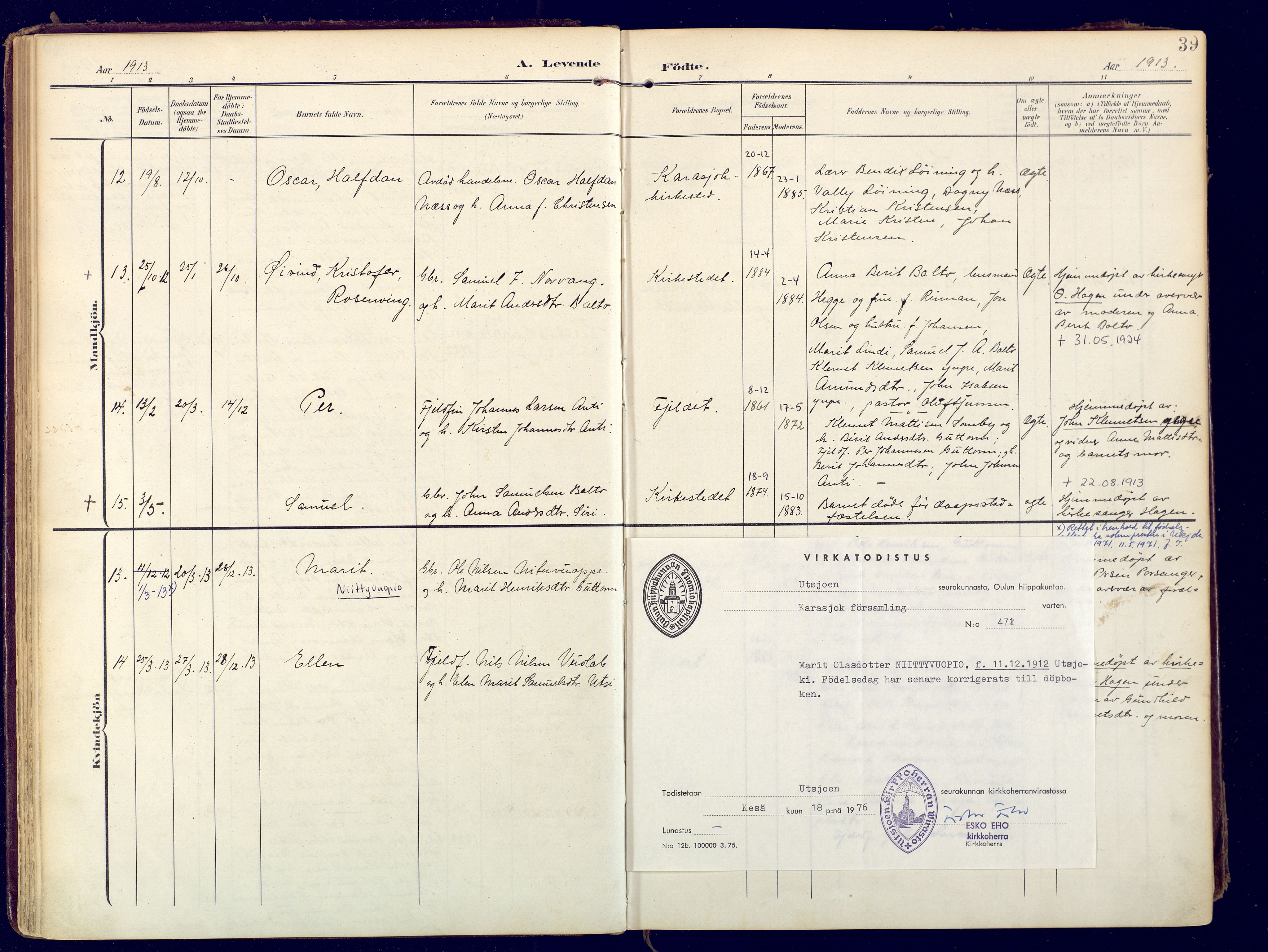 Karasjok sokneprestkontor, AV/SATØ-S-1352/H/Ha: Parish register (official) no. 3, 1907-1926, p. 40