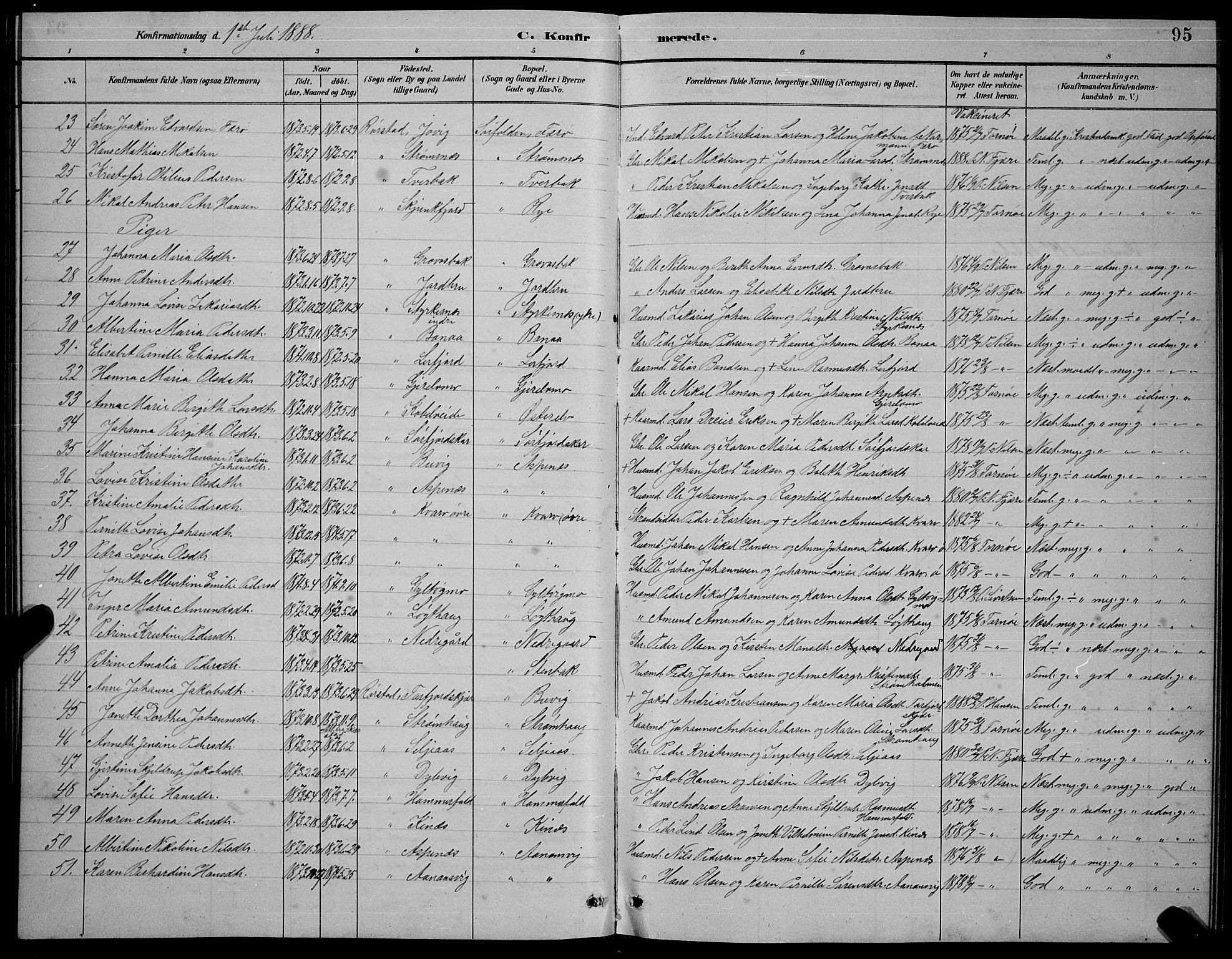 Ministerialprotokoller, klokkerbøker og fødselsregistre - Nordland, SAT/A-1459/854/L0785: Parish register (copy) no. 854C01, 1883-1891, p. 95