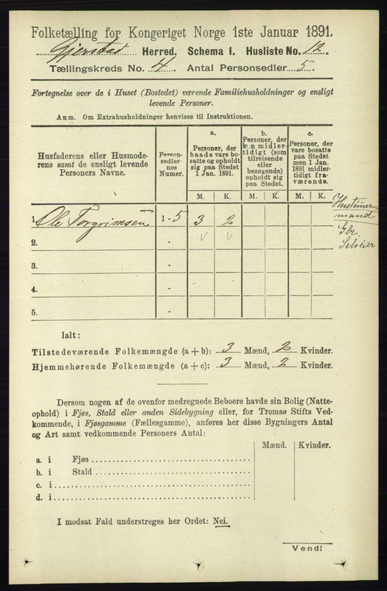 RA, 1891 census for 0911 Gjerstad, 1891, p. 1449