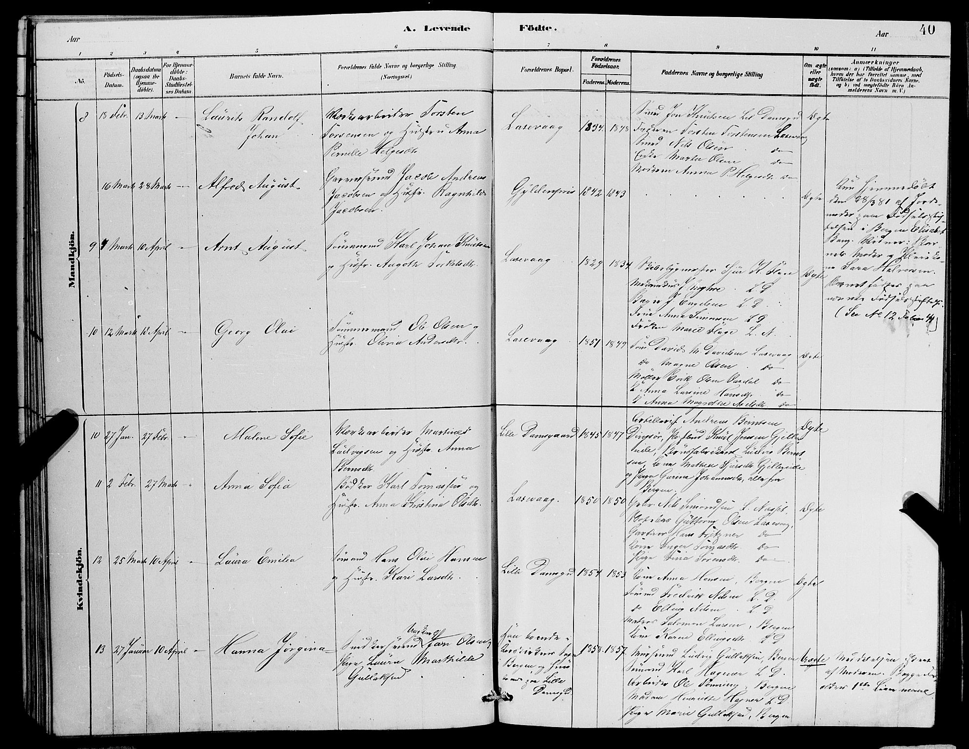 Laksevåg Sokneprestembete, AV/SAB-A-76501/H/Ha/Hab/Haba/L0002: Parish register (copy) no. A 2, 1877-1887, p. 40