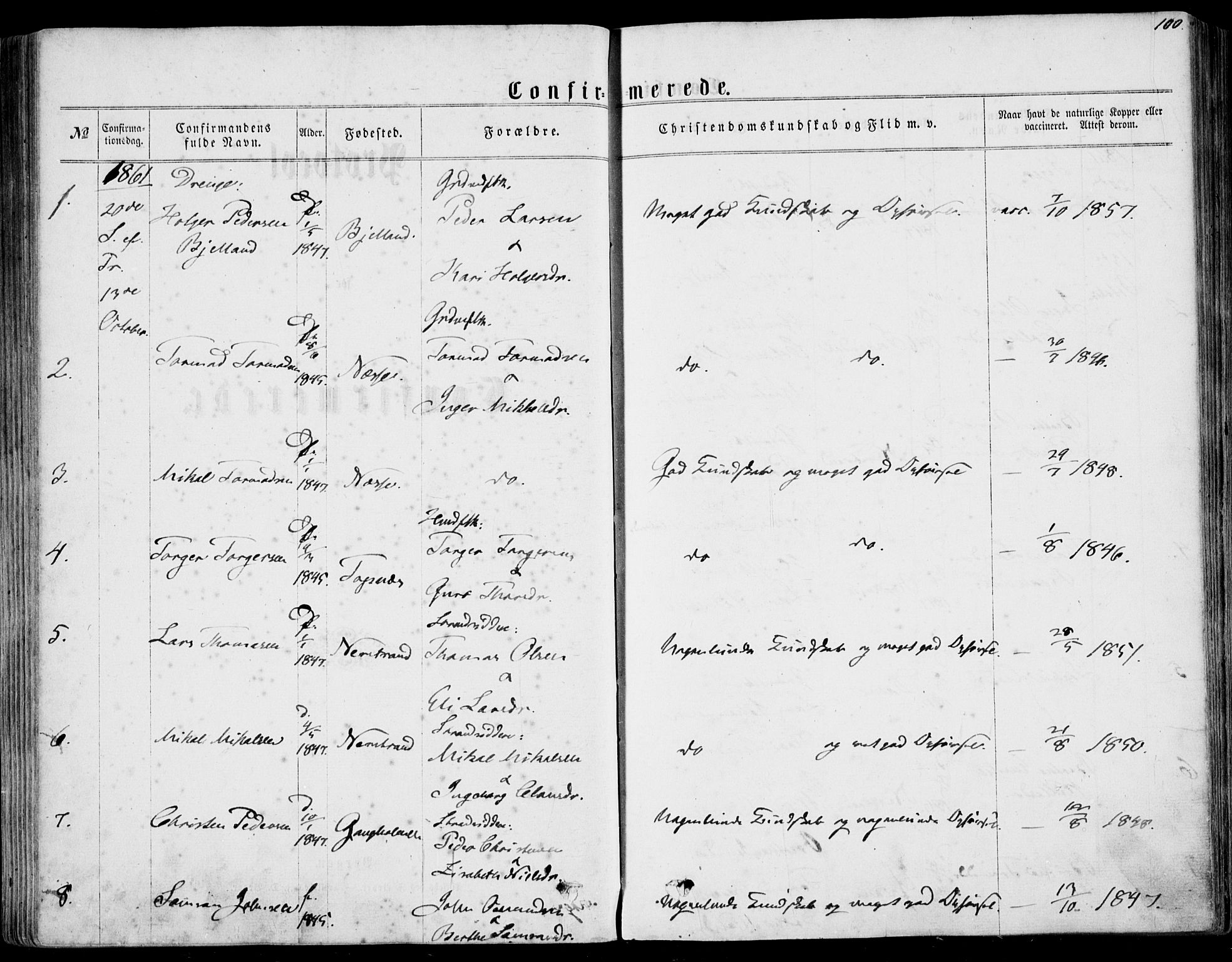 Nedstrand sokneprestkontor, AV/SAST-A-101841/01/IV: Parish register (official) no. A 9, 1861-1876, p. 100