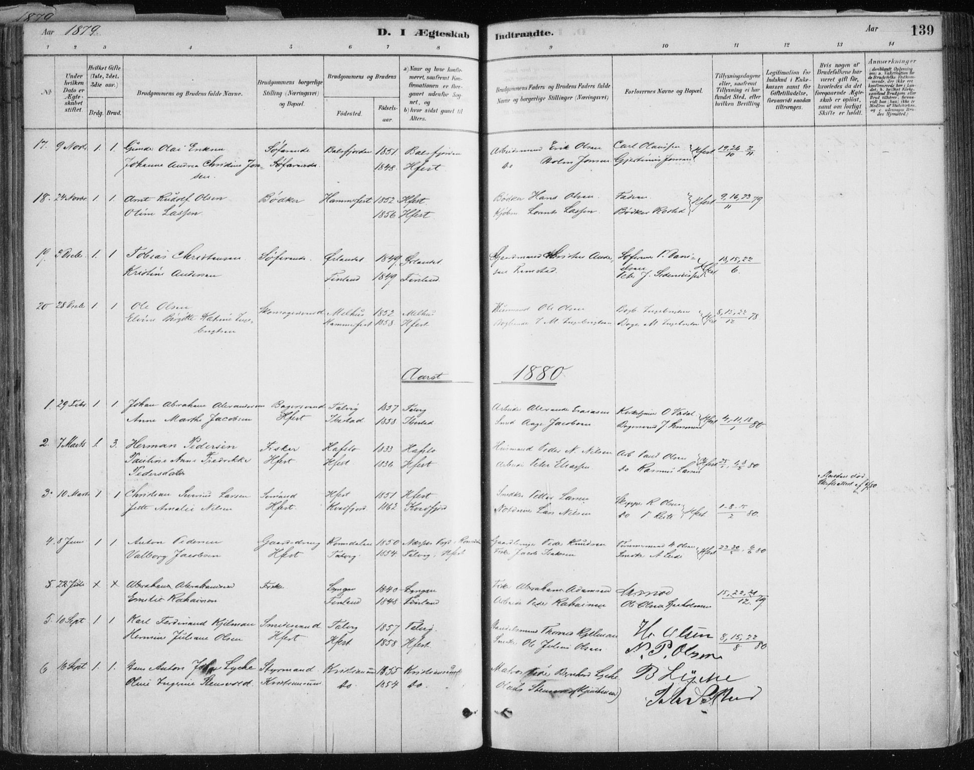 Hammerfest sokneprestkontor, SATØ/S-1347/H/Ha/L0008.kirke: Parish register (official) no. 8, 1878-1889, p. 139