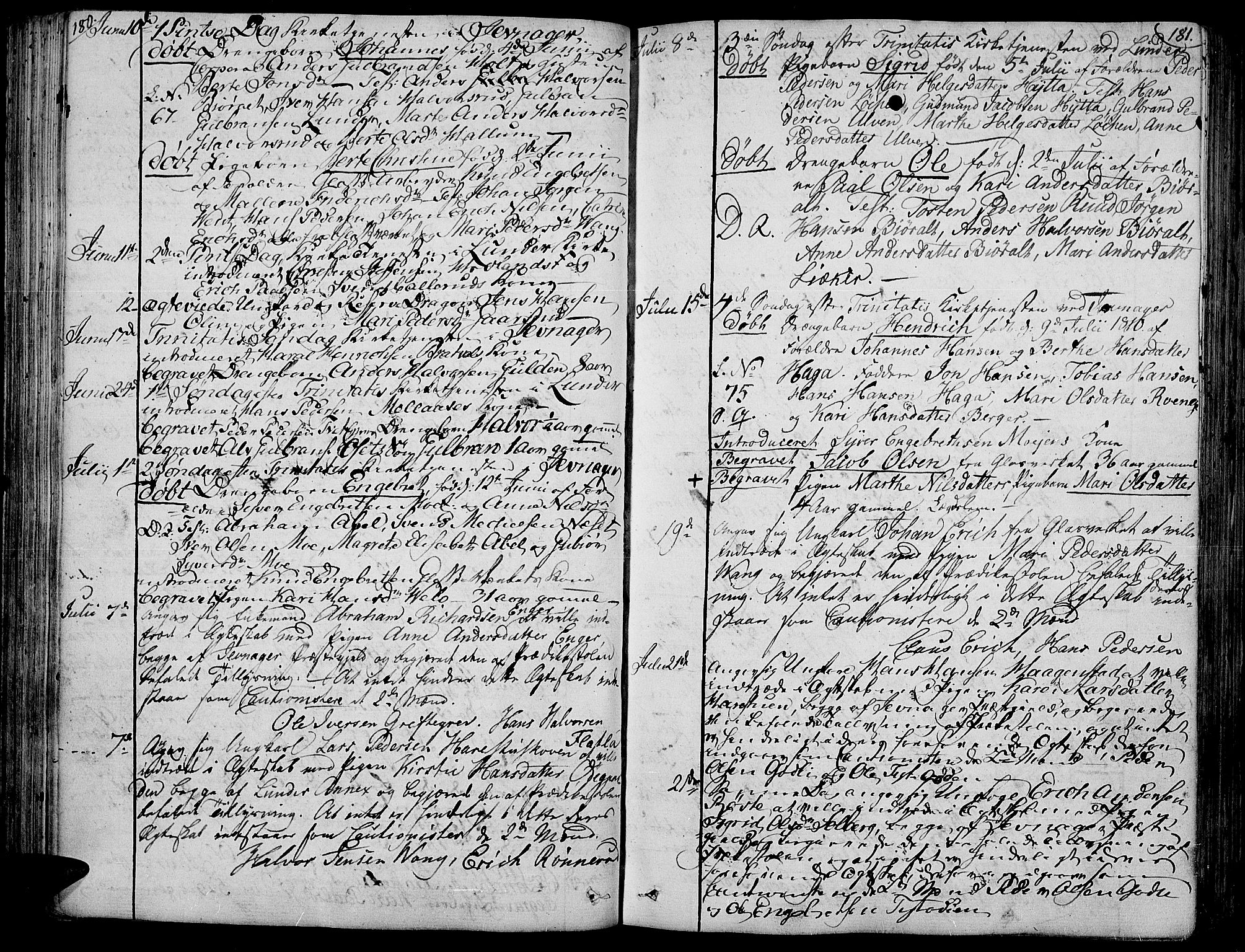 Jevnaker prestekontor, AV/SAH-PREST-116/H/Ha/Haa/L0004: Parish register (official) no. 4, 1800-1861, p. 180-181