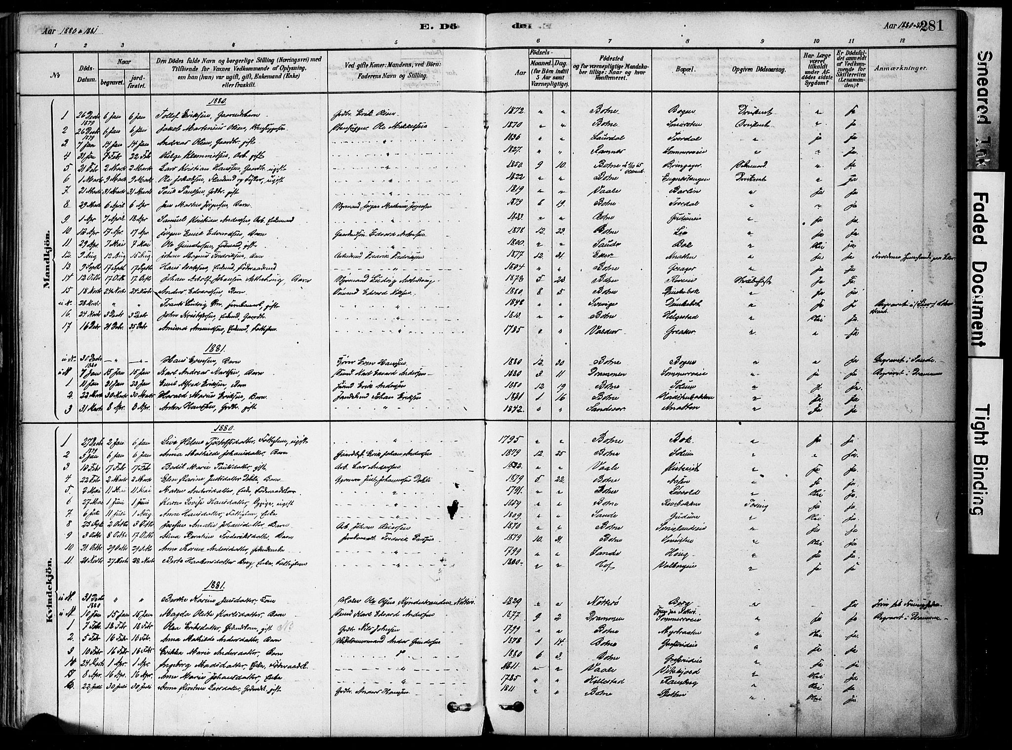 Botne kirkebøker, SAKO/A-340/F/Fa/L0007: Parish register (official) no. I 7, 1878-1910, p. 281