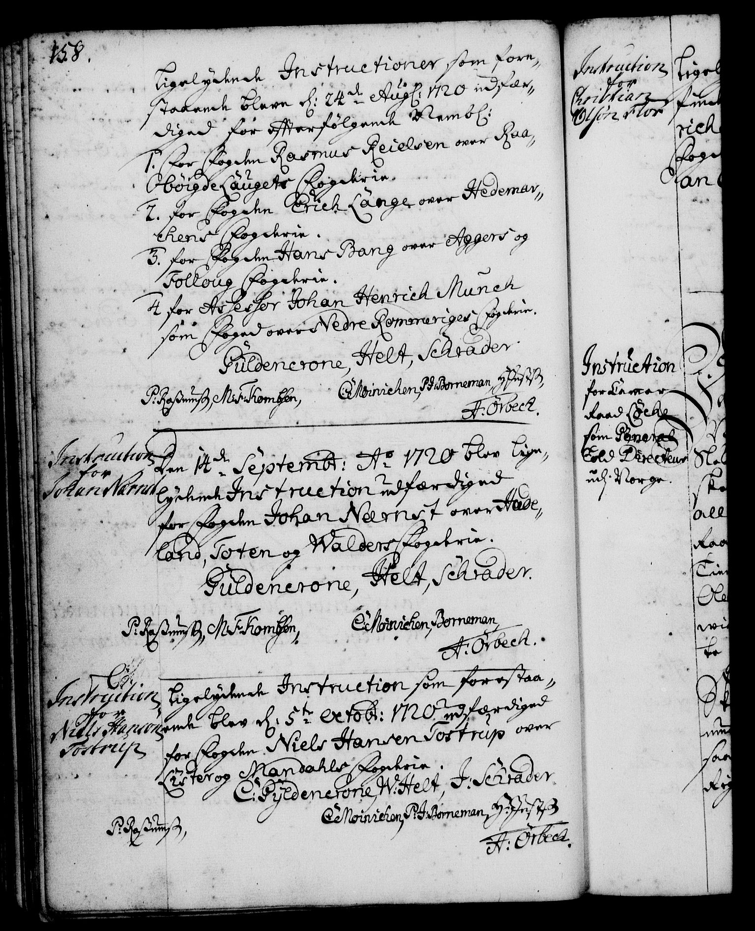 Rentekammeret, Kammerkanselliet, RA/EA-3111/G/Gg/Ggi/L0001: Norsk instruksjonsprotokoll med register (merket RK 53.34), 1720-1729, p. 158