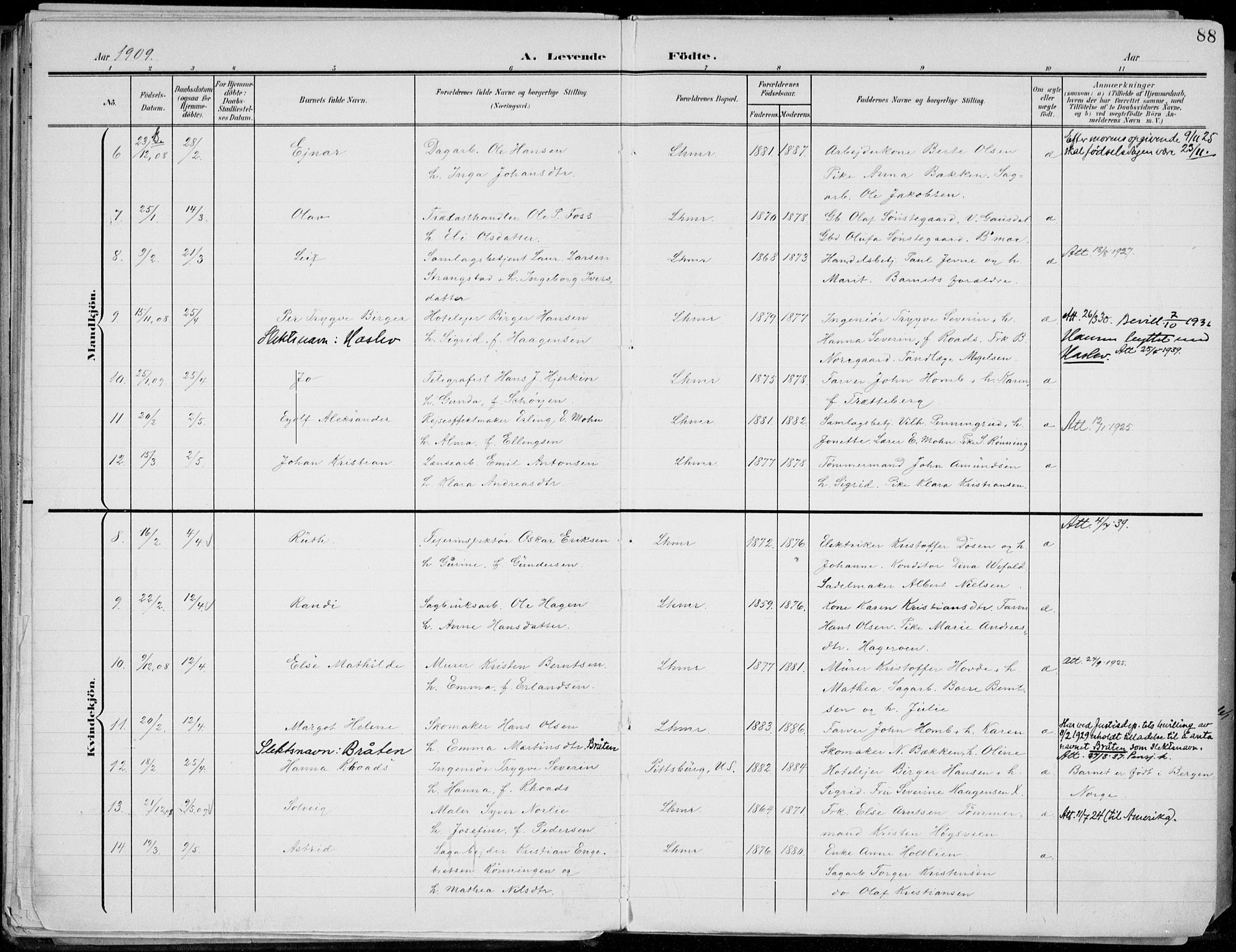 Lillehammer prestekontor, SAH/PREST-088/H/Ha/Haa/L0001: Parish register (official) no. 1, 1901-1916, p. 88