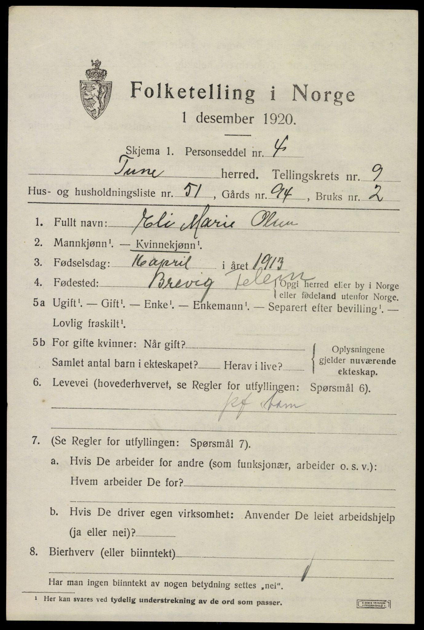 SAO, 1920 census for Tune, 1920, p. 10216