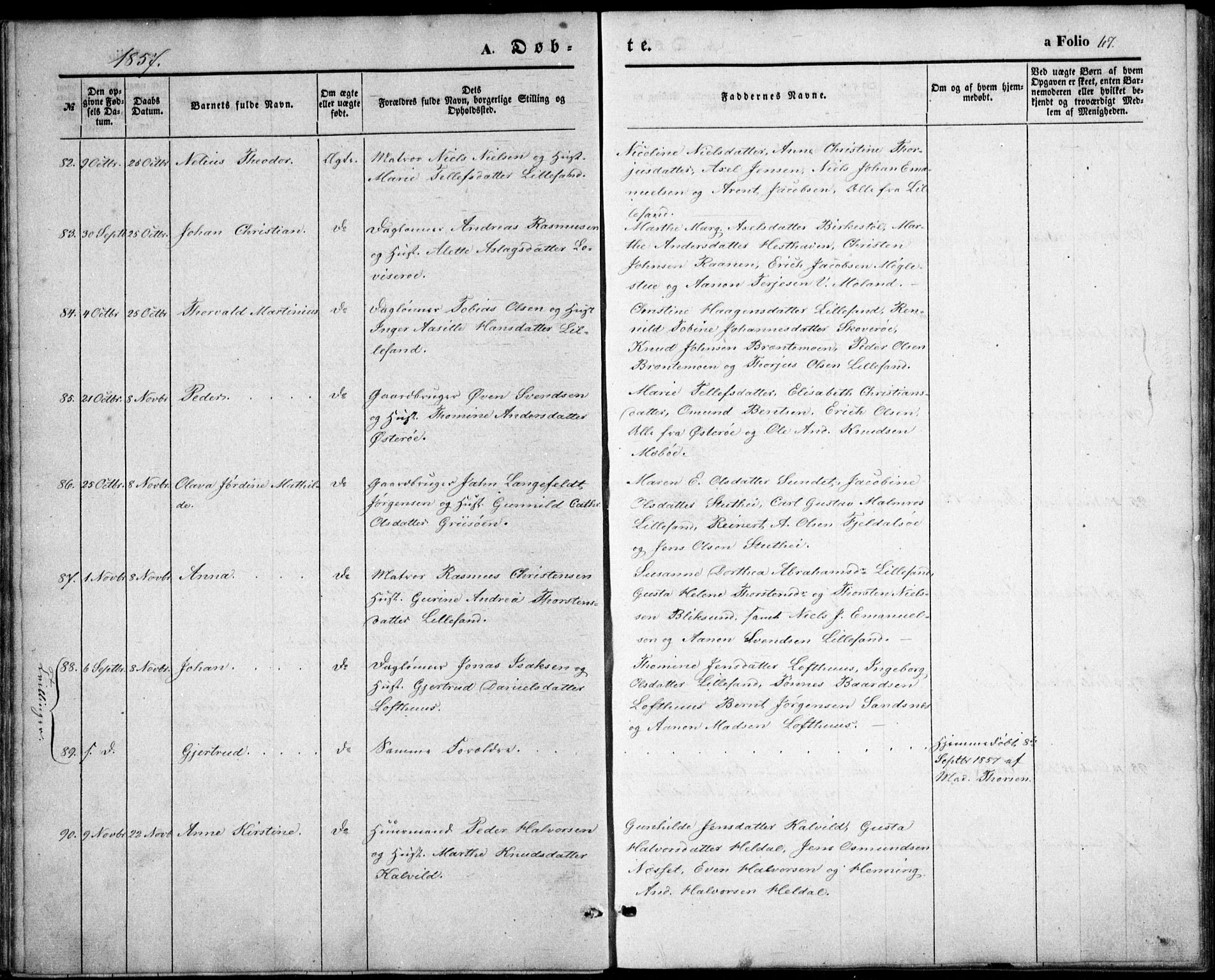 Vestre Moland sokneprestkontor, AV/SAK-1111-0046/F/Fb/Fbb/L0003: Parish register (copy) no. B 3, 1851-1861, p. 67