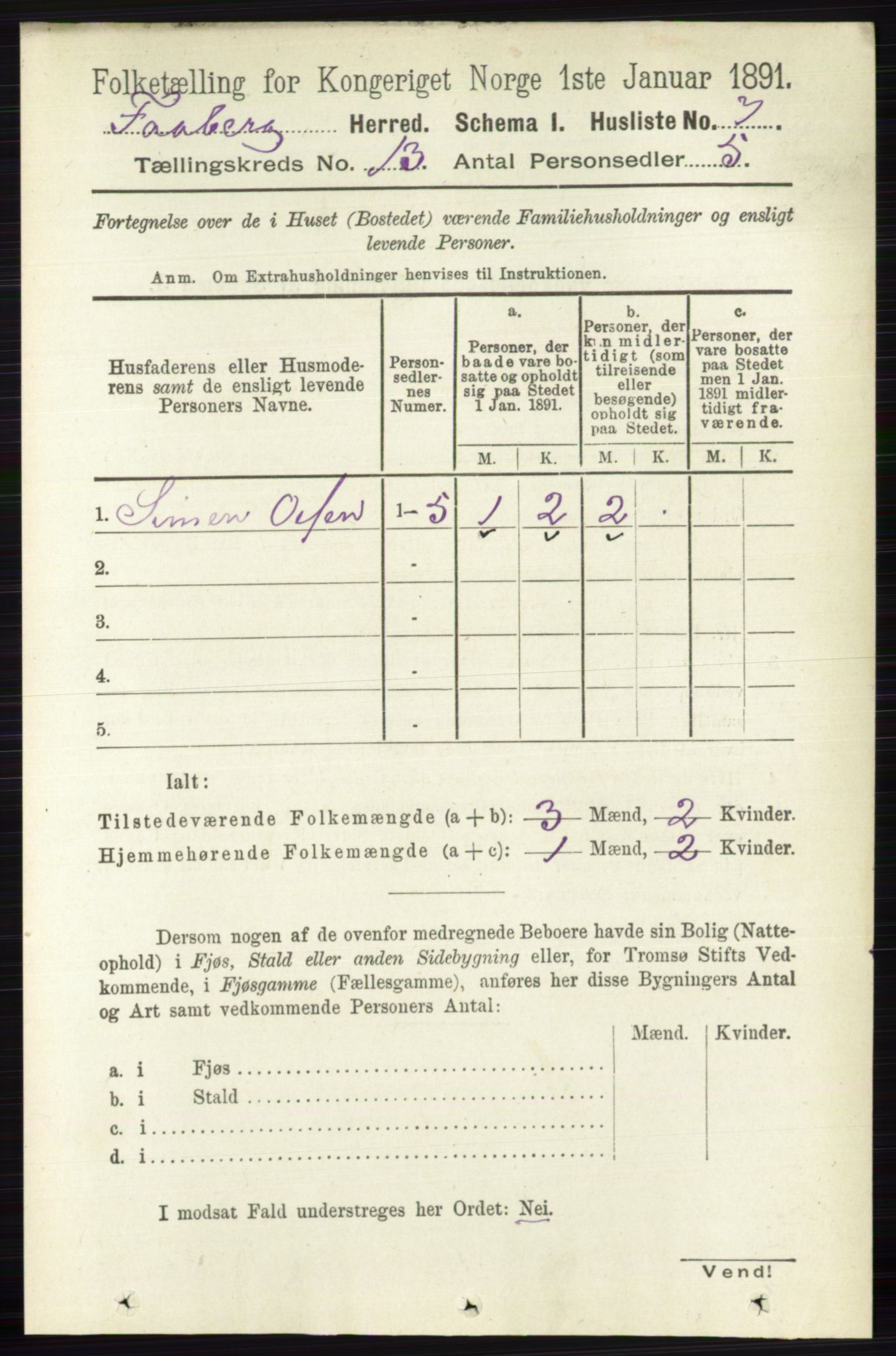 RA, 1891 census for 0524 Fåberg, 1891, p. 5181