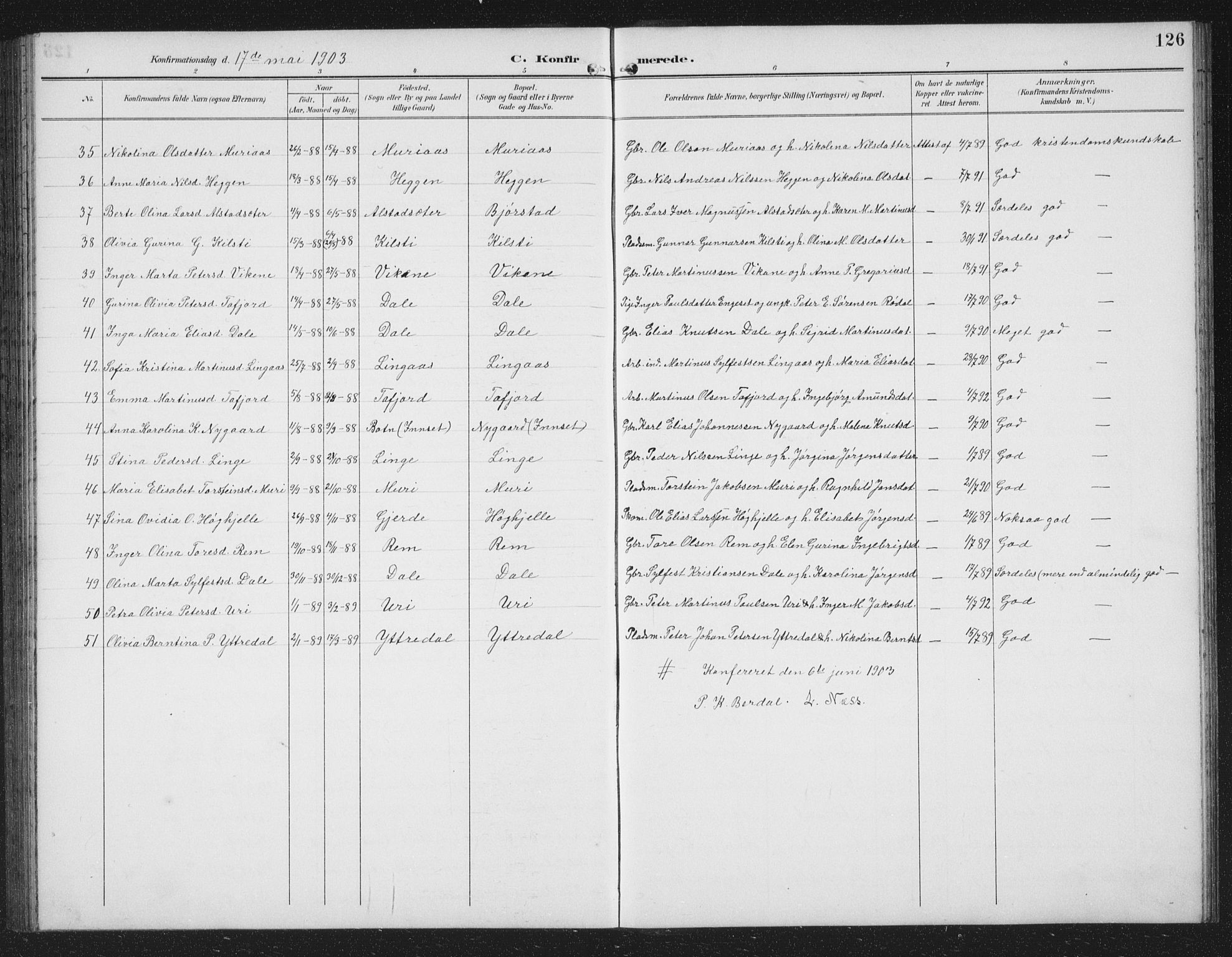 Ministerialprotokoller, klokkerbøker og fødselsregistre - Møre og Romsdal, AV/SAT-A-1454/519/L0264: Parish register (copy) no. 519C05, 1892-1910, p. 126