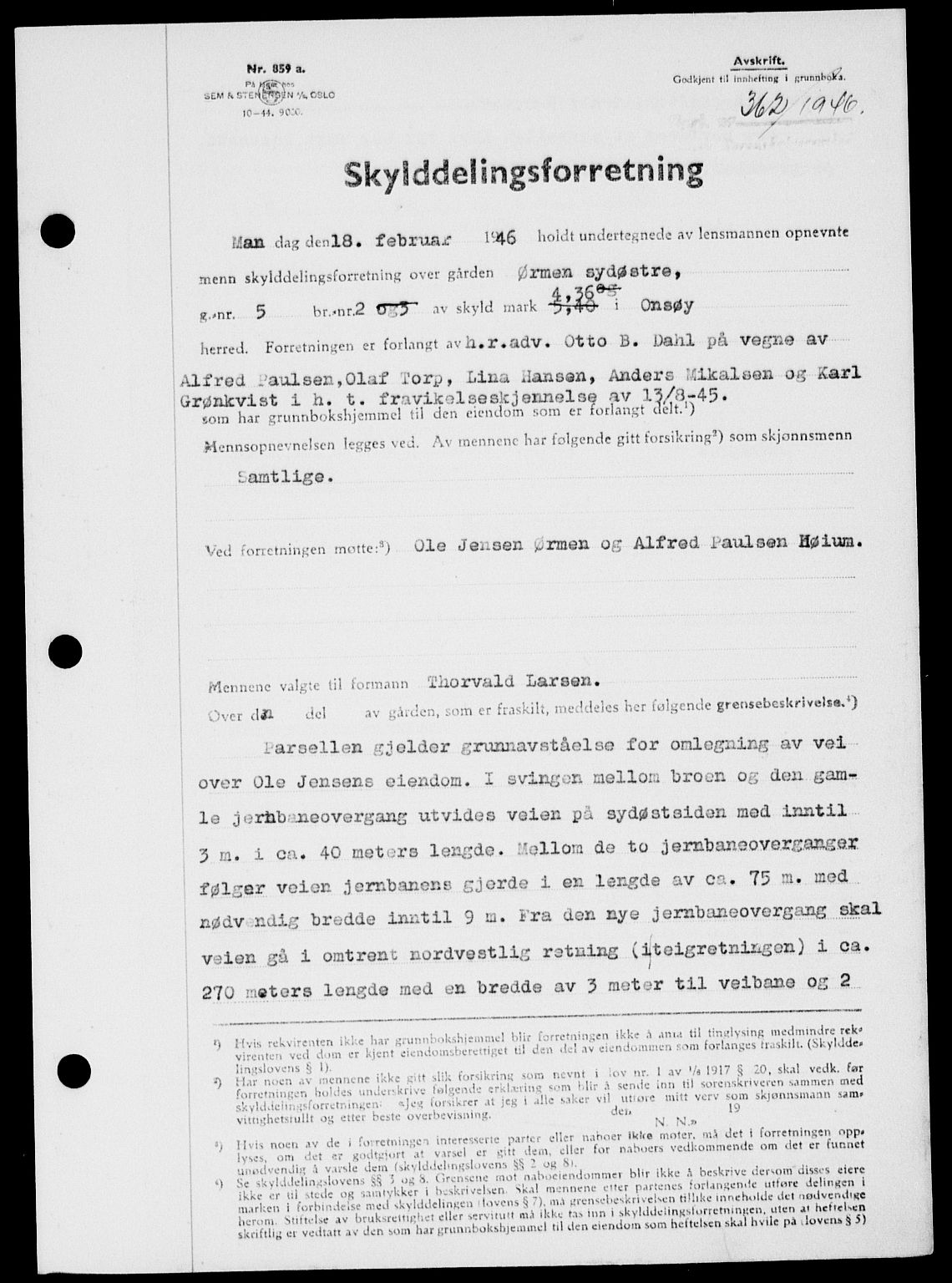 Onsøy sorenskriveri, SAO/A-10474/G/Ga/Gab/L0015: Mortgage book no. II A-15, 1945-1946, Diary no: : 362/1946