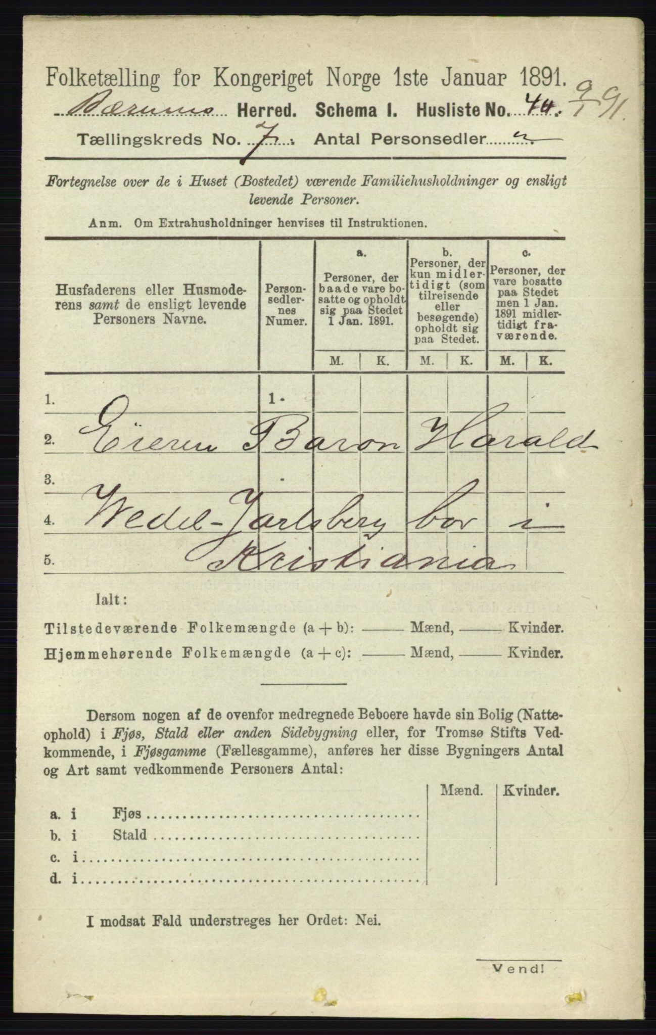 RA, 1891 census for 0219 Bærum, 1891, p. 4077