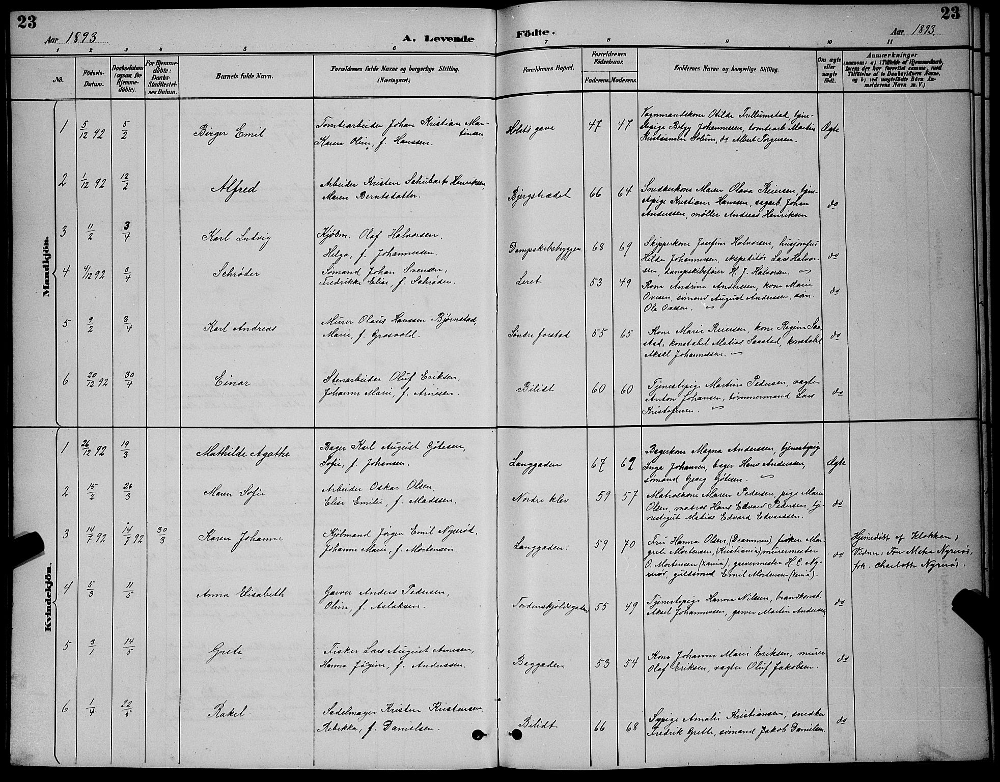 Holmestrand kirkebøker, SAKO/A-346/G/Ga/L0005: Parish register (copy) no. 5, 1889-1901, p. 23